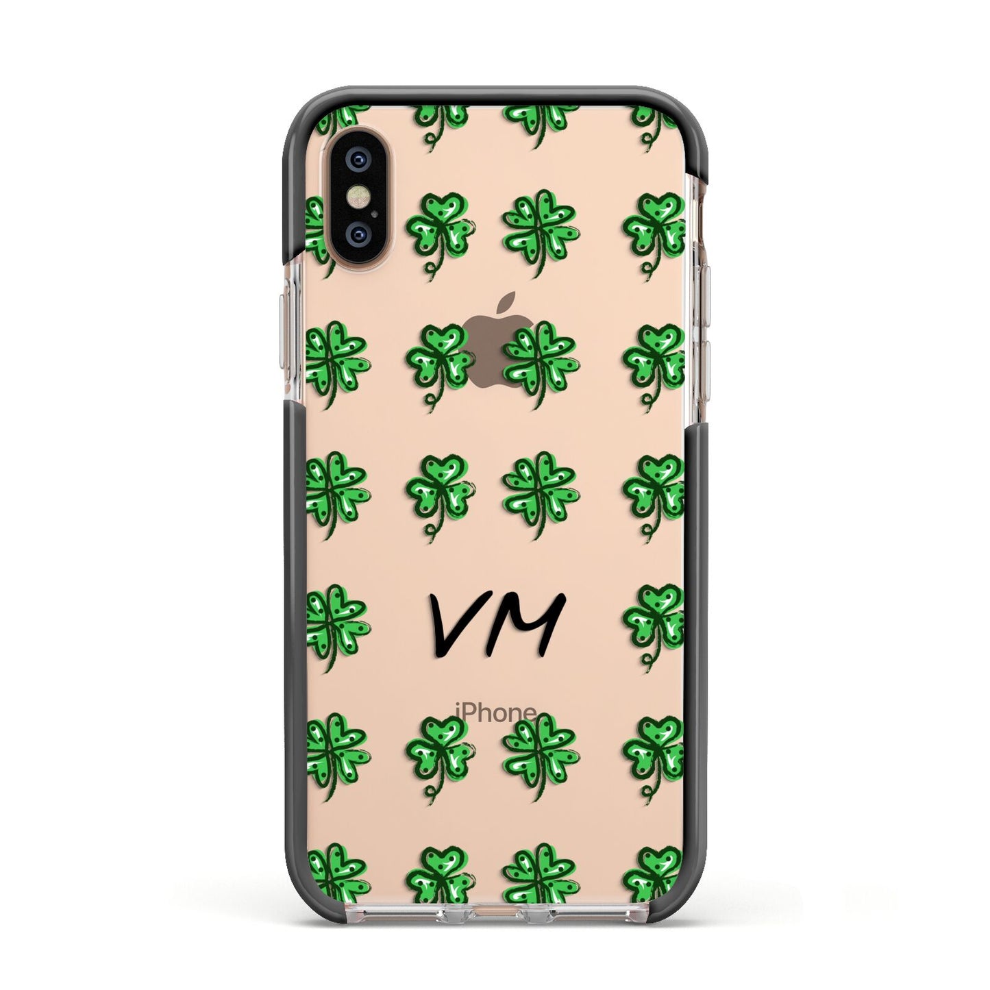 Custom Shamrocks Apple iPhone Xs Impact Case Black Edge on Gold Phone