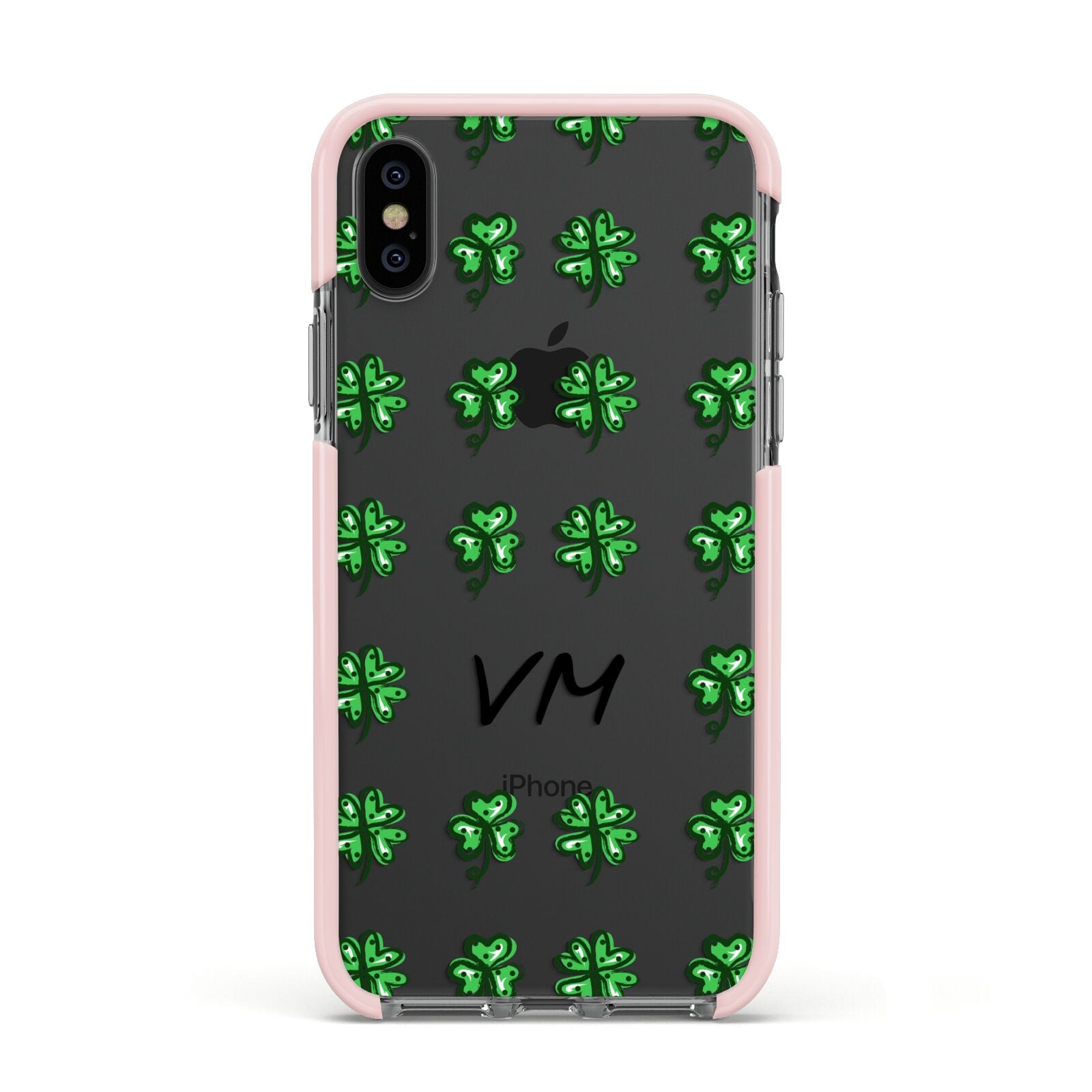 Custom Shamrocks Apple iPhone Xs Impact Case Pink Edge on Black Phone