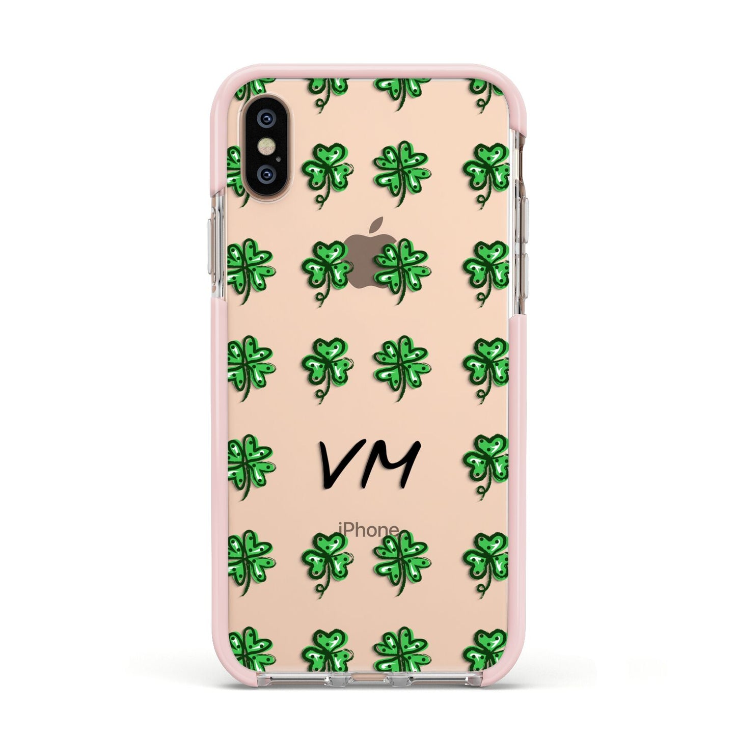 Custom Shamrocks Apple iPhone Xs Impact Case Pink Edge on Gold Phone