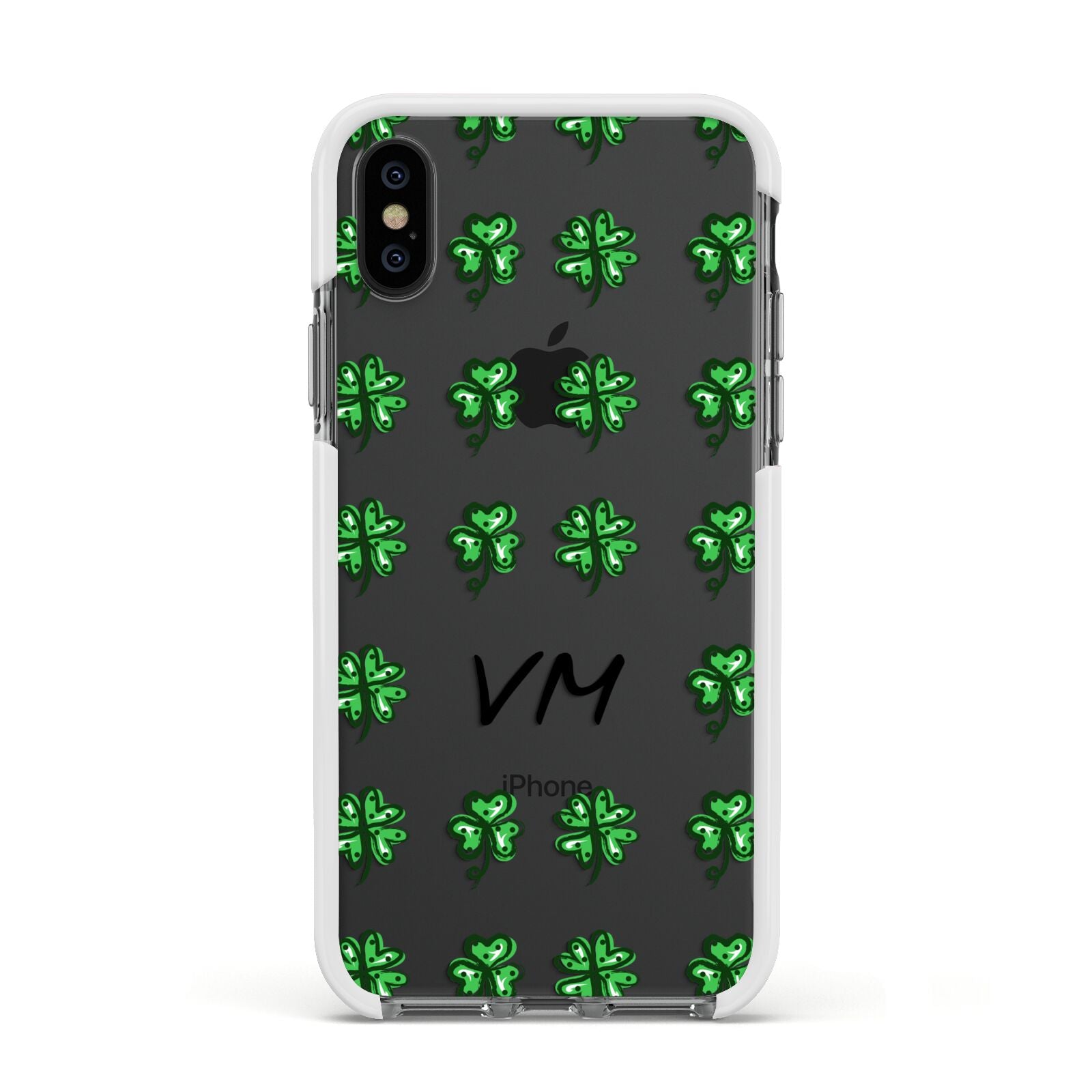 Custom Shamrocks Apple iPhone Xs Impact Case White Edge on Black Phone