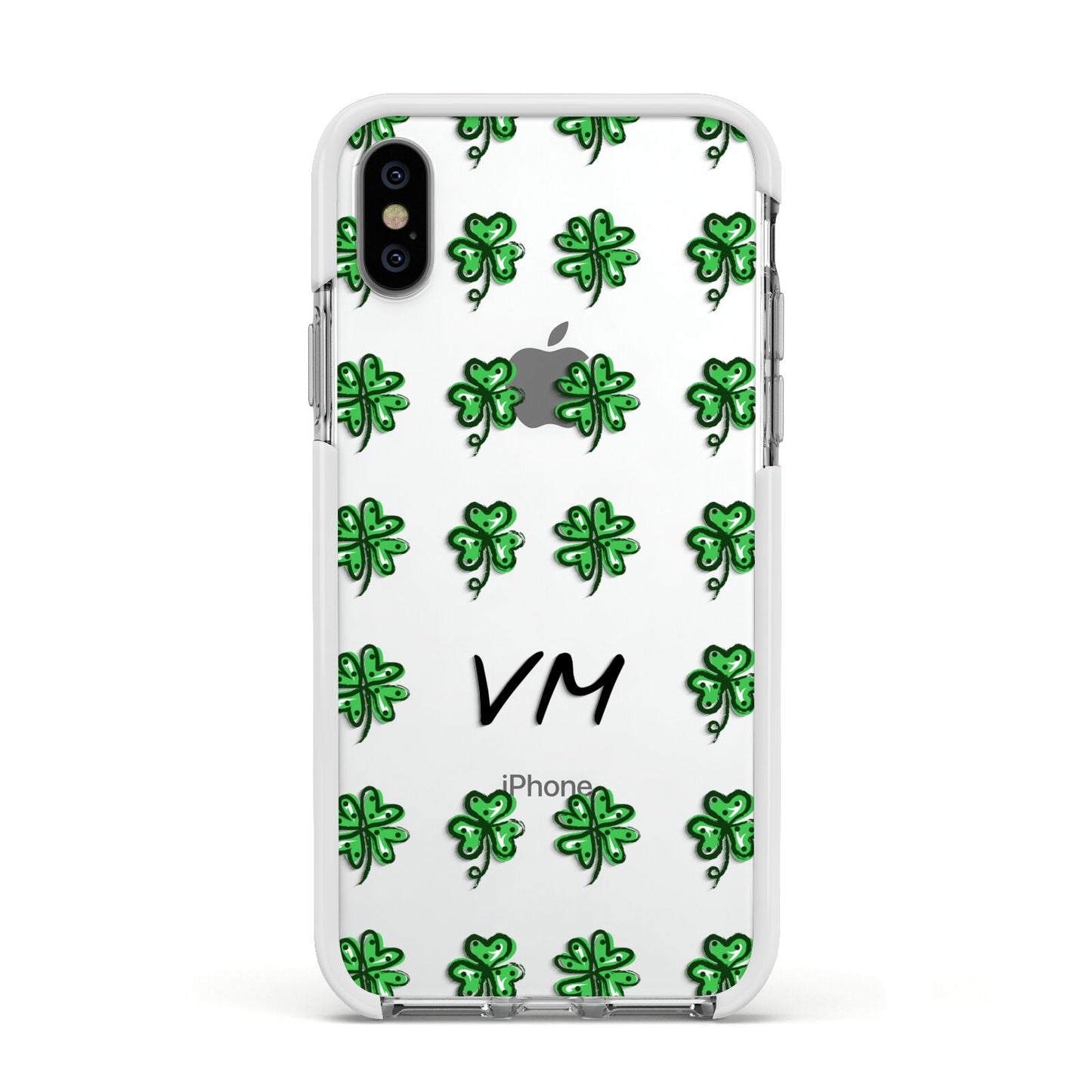 Custom Shamrocks Apple iPhone Xs Impact Case White Edge on Silver Phone