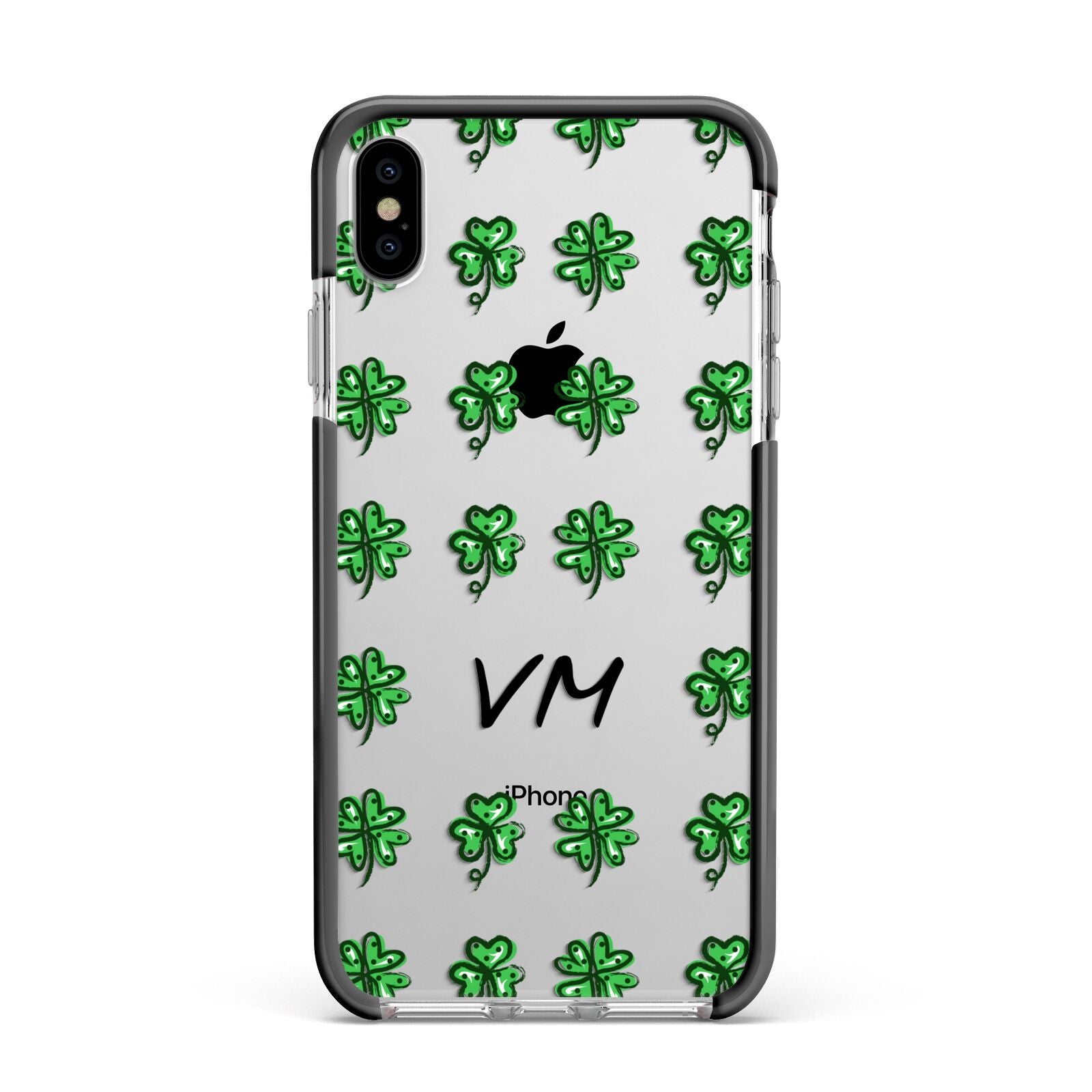 Custom Shamrocks Apple iPhone Xs Max Impact Case Black Edge on Silver Phone