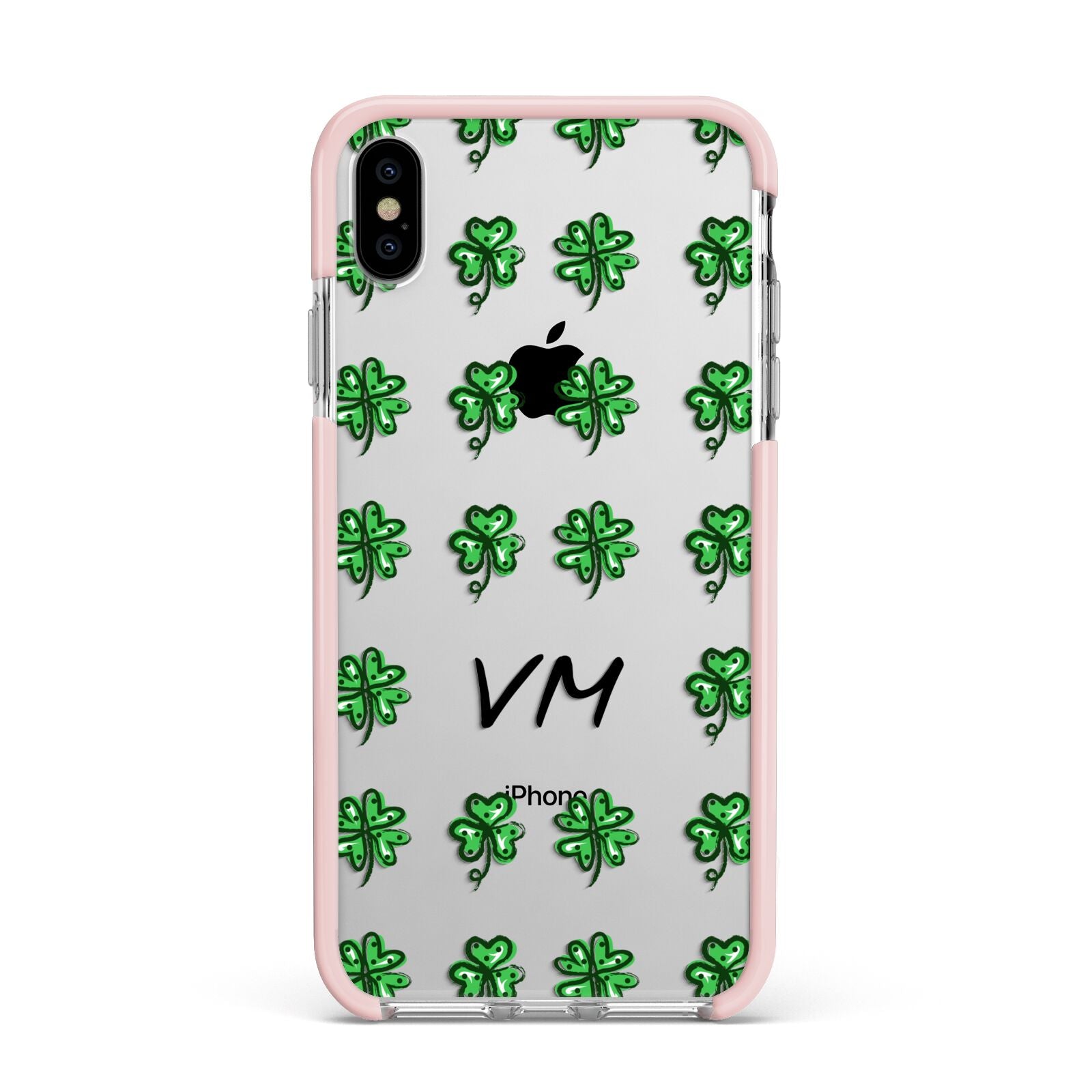 Custom Shamrocks Apple iPhone Xs Max Impact Case Pink Edge on Silver Phone