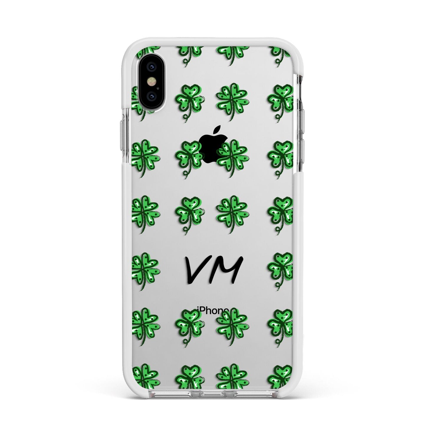 Custom Shamrocks Apple iPhone Xs Max Impact Case White Edge on Silver Phone