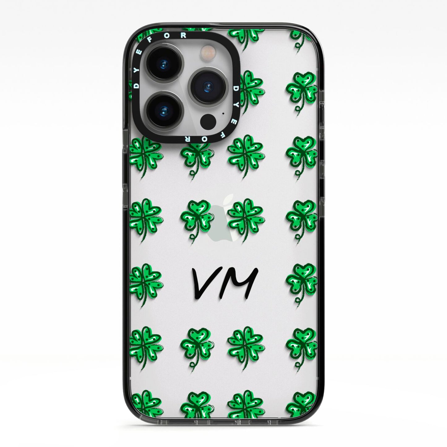 Custom Shamrocks iPhone 13 Pro Black Impact Case on Silver phone