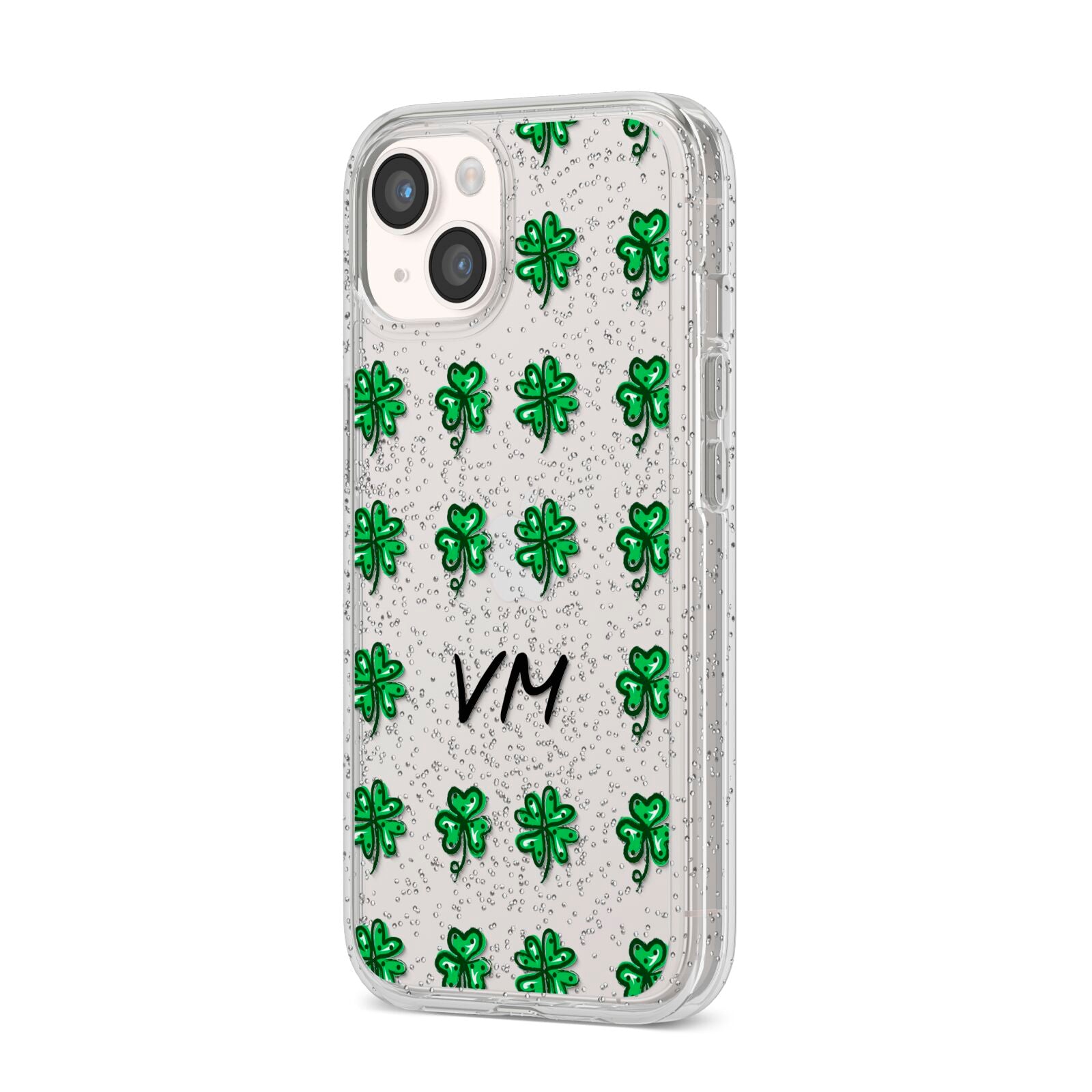 Custom Shamrocks iPhone 14 Glitter Tough Case Starlight Angled Image