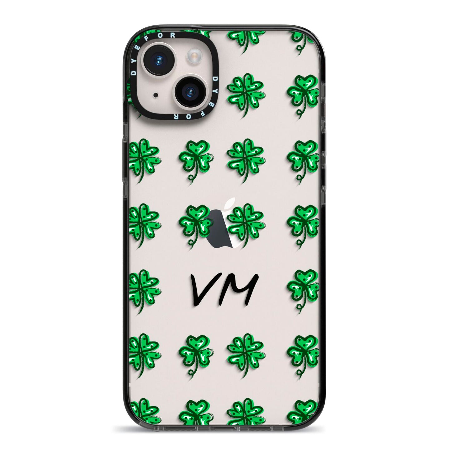 Custom Shamrocks iPhone 14 Plus Black Impact Case on Silver phone