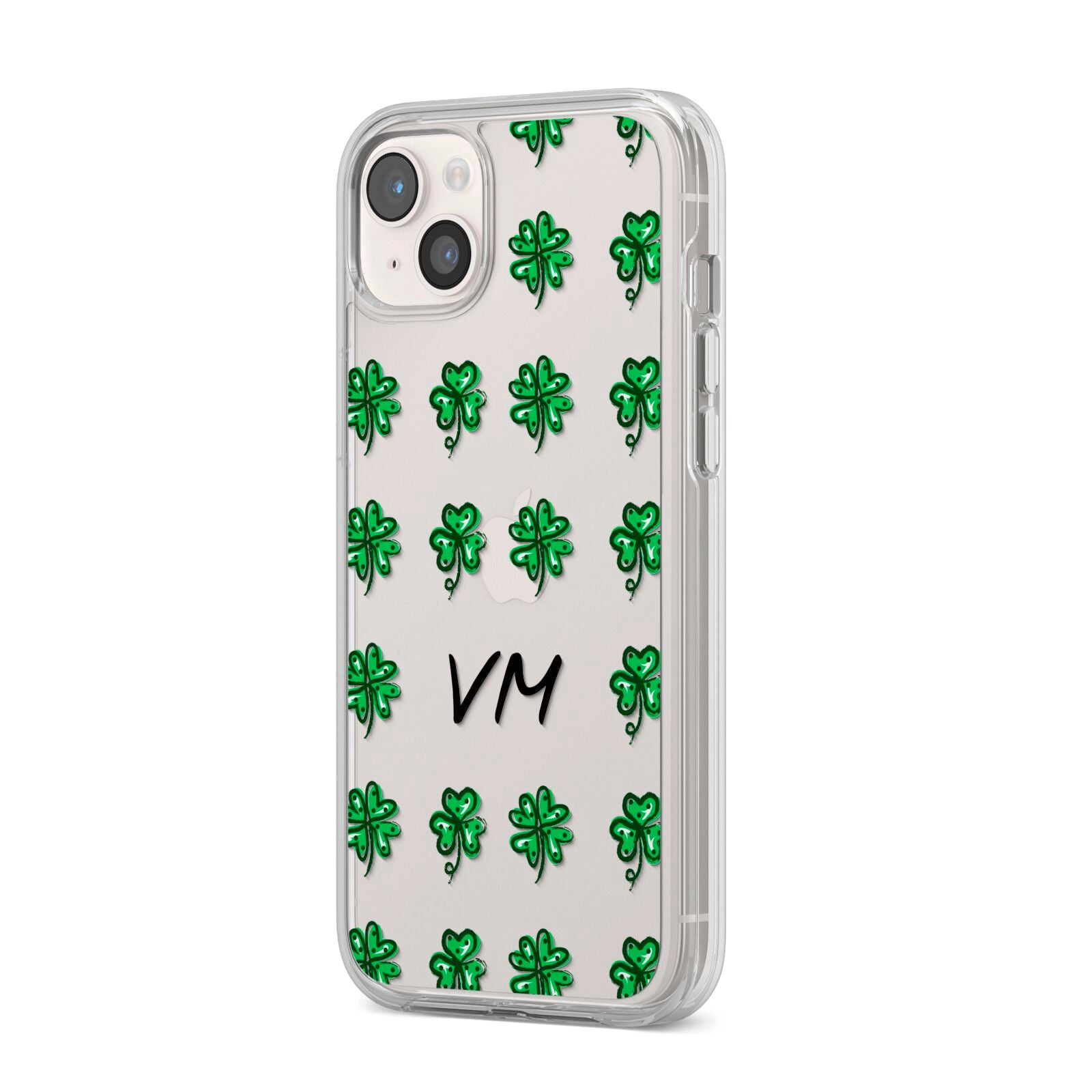 Custom Shamrocks iPhone 14 Plus Clear Tough Case Starlight Angled Image