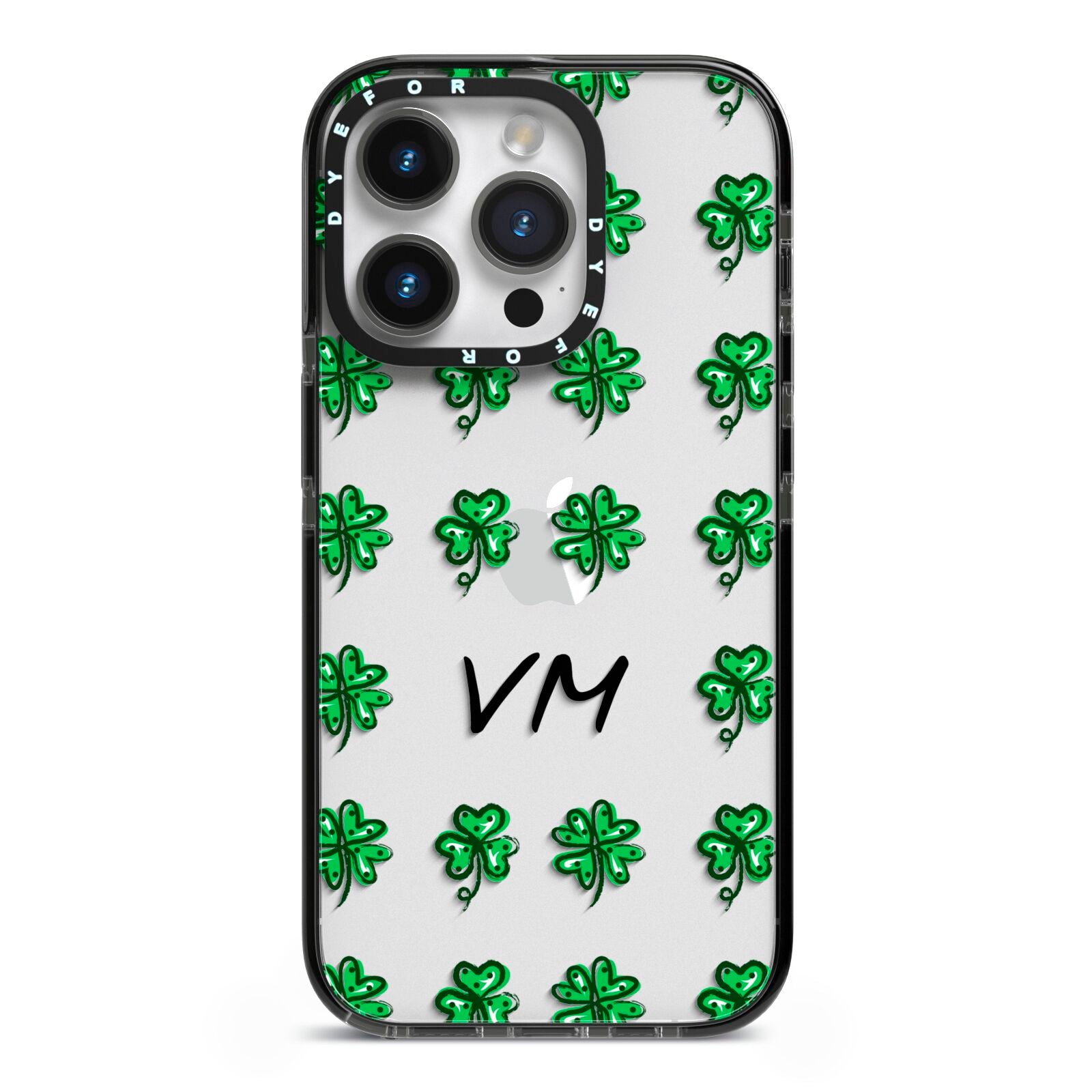 Custom Shamrocks iPhone 14 Pro Black Impact Case on Silver phone