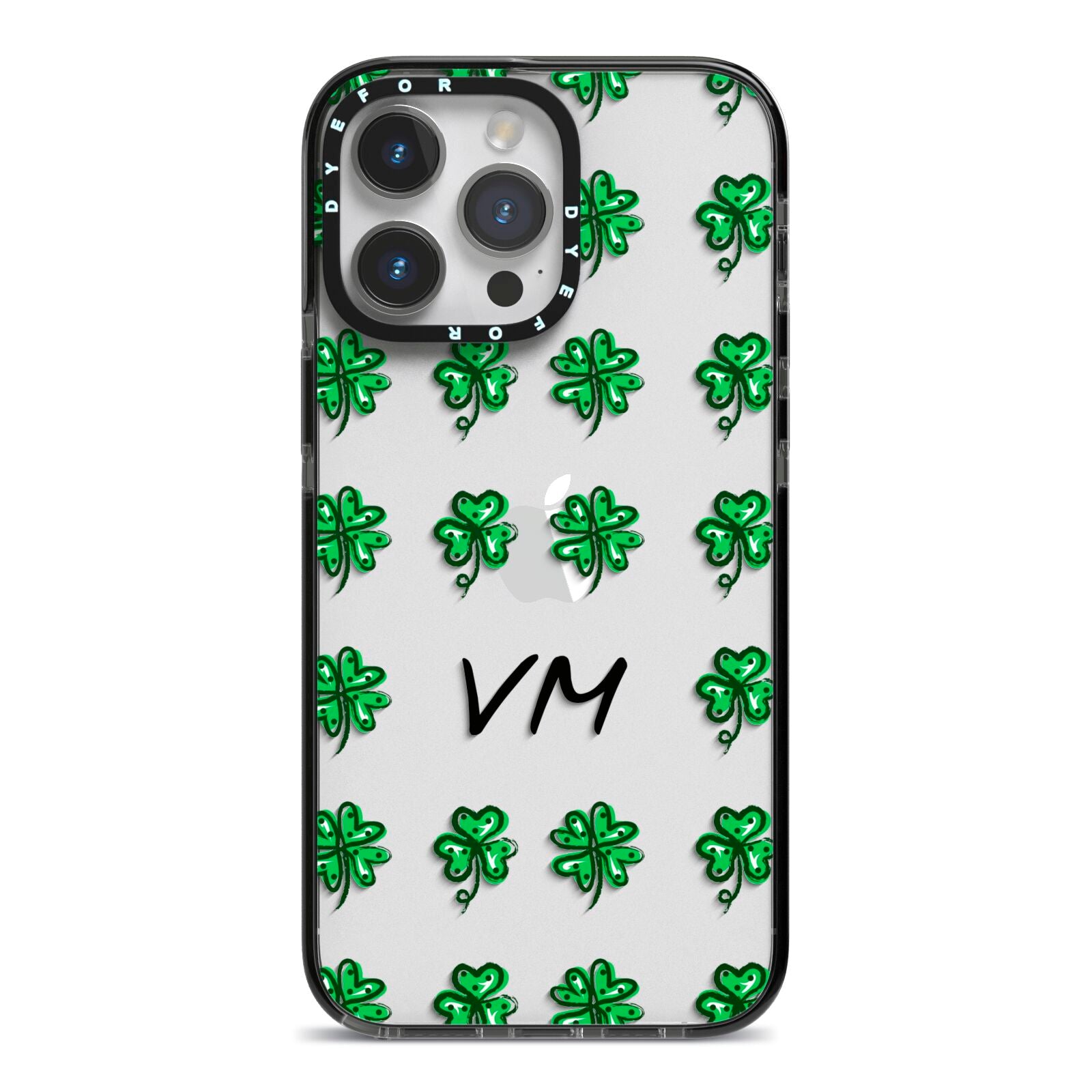 Custom Shamrocks iPhone 14 Pro Max Black Impact Case on Silver phone