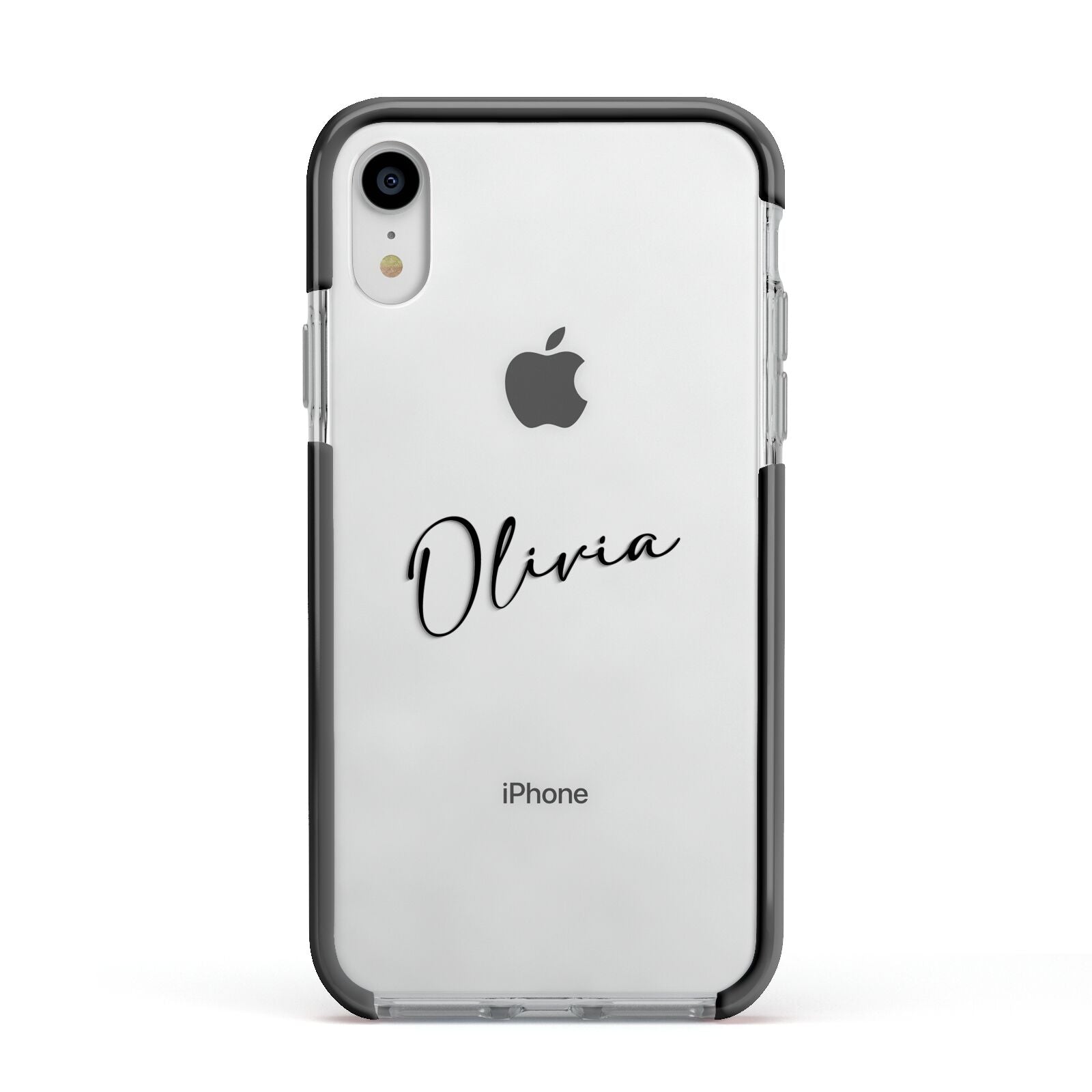 Custom Signature Apple iPhone XR Impact Case Black Edge on Silver Phone