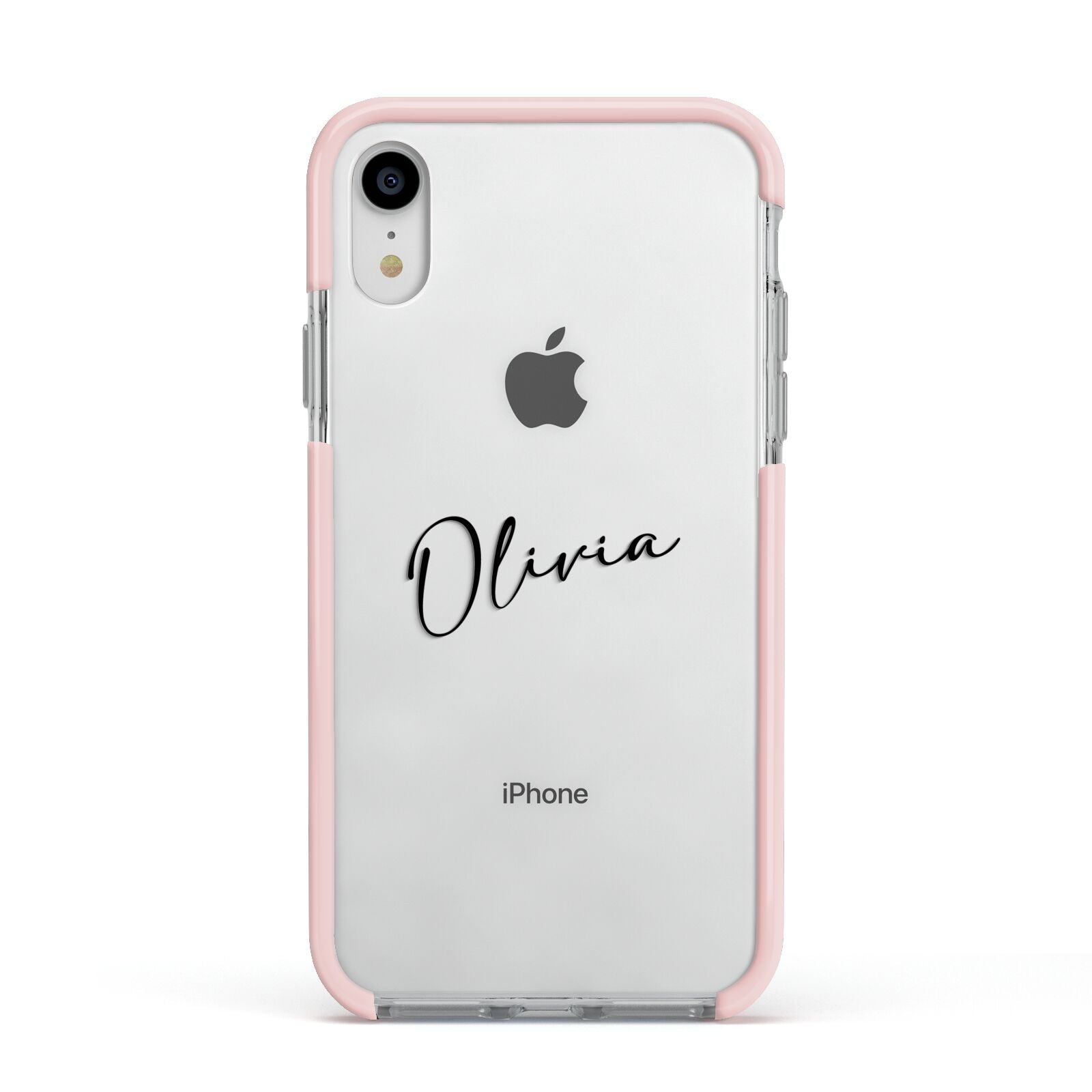 Custom Signature Apple iPhone XR Impact Case Pink Edge on Silver Phone