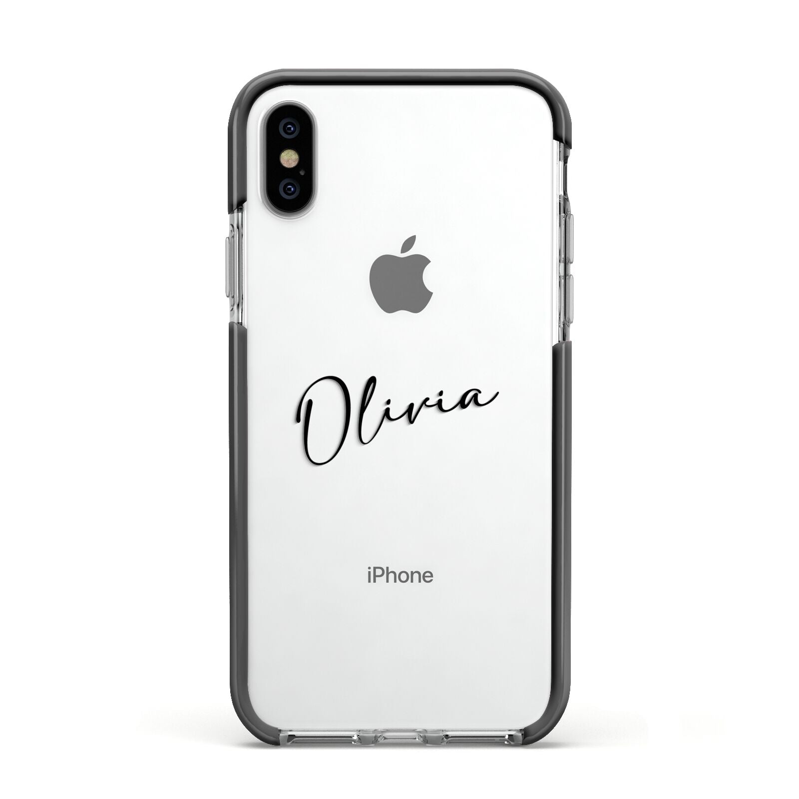 Custom Signature Apple iPhone Xs Impact Case Black Edge on Silver Phone