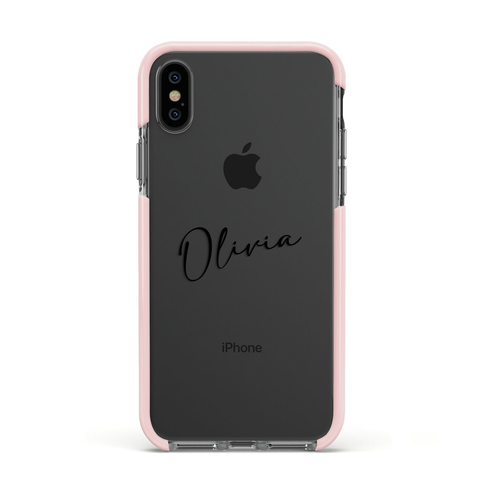 Custom Signature Apple iPhone Xs Impact Case Pink Edge on Black Phone