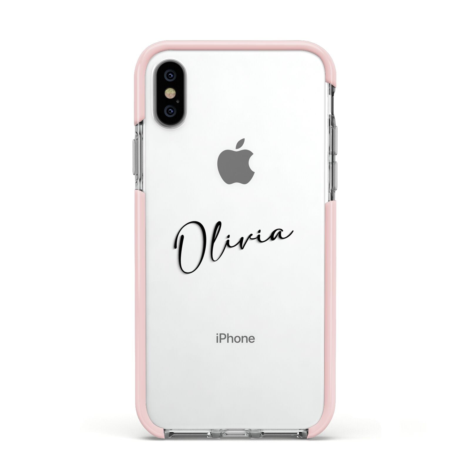 Custom Signature Apple iPhone Xs Impact Case Pink Edge on Silver Phone