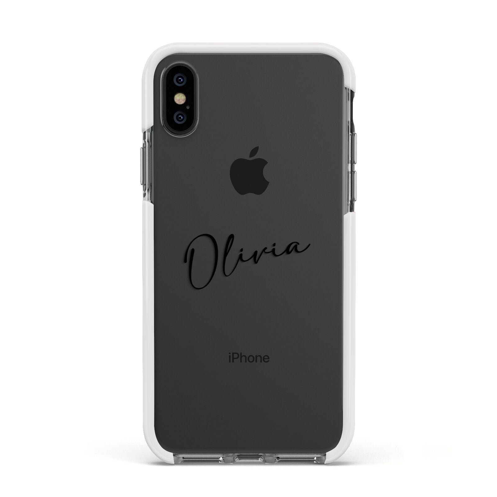 Custom Signature Apple iPhone Xs Impact Case White Edge on Black Phone