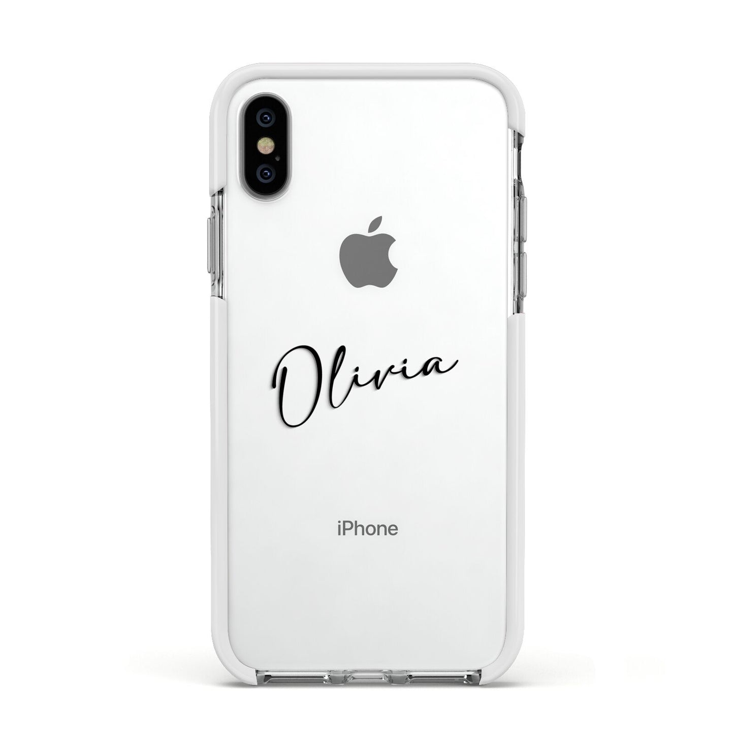 Custom Signature Apple iPhone Xs Impact Case White Edge on Silver Phone