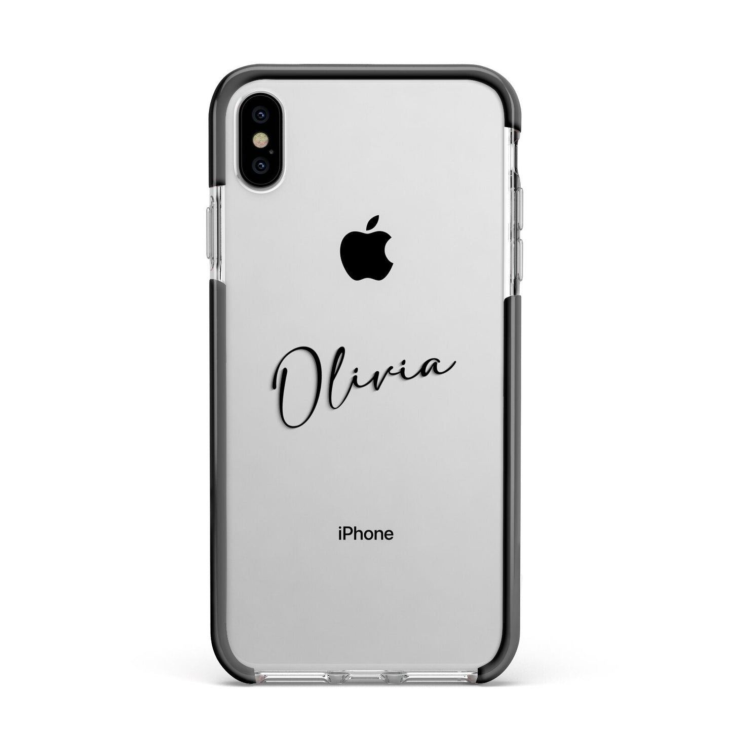 Custom Signature Apple iPhone Xs Max Impact Case Black Edge on Silver Phone