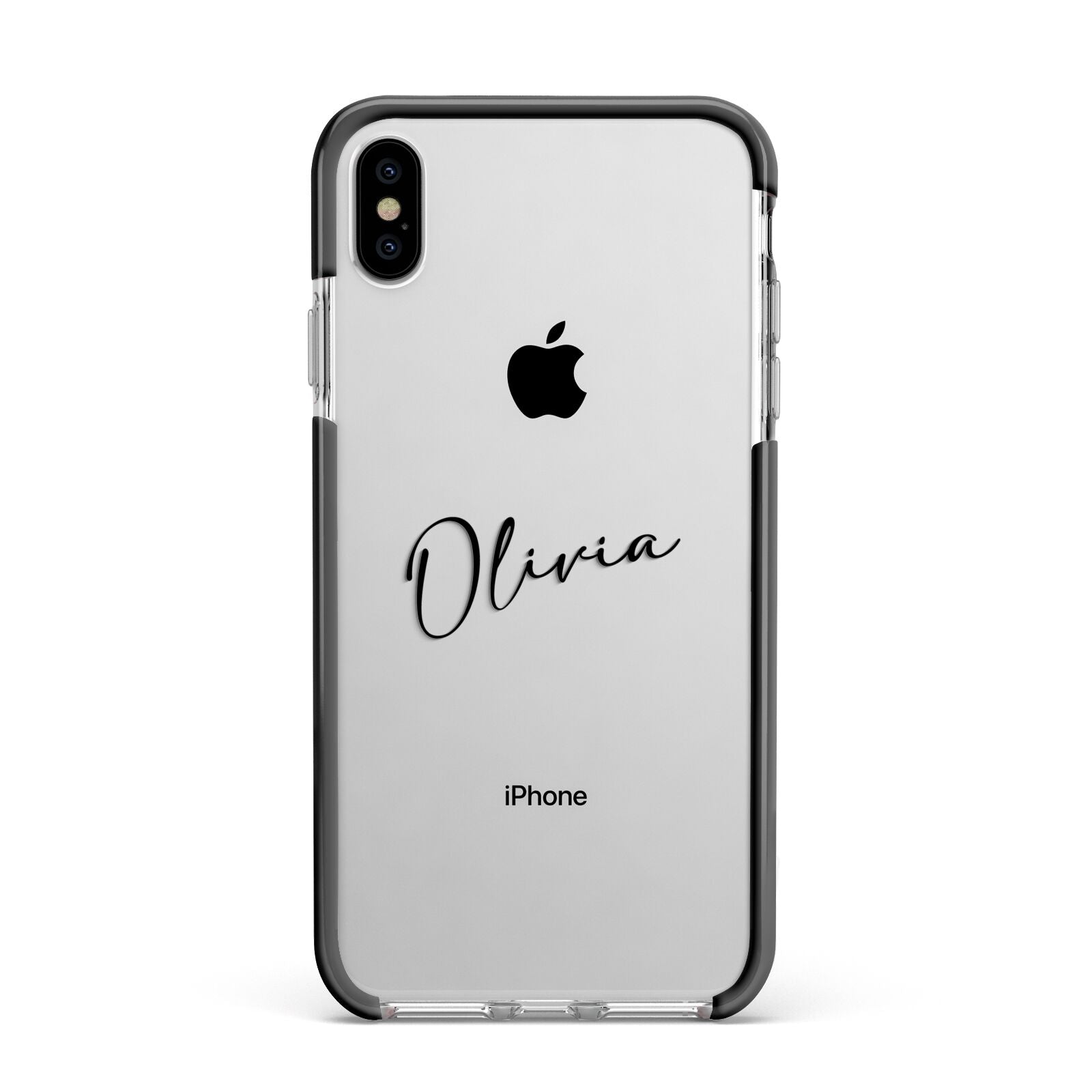 Custom Signature Apple iPhone Xs Max Impact Case Black Edge on Silver Phone