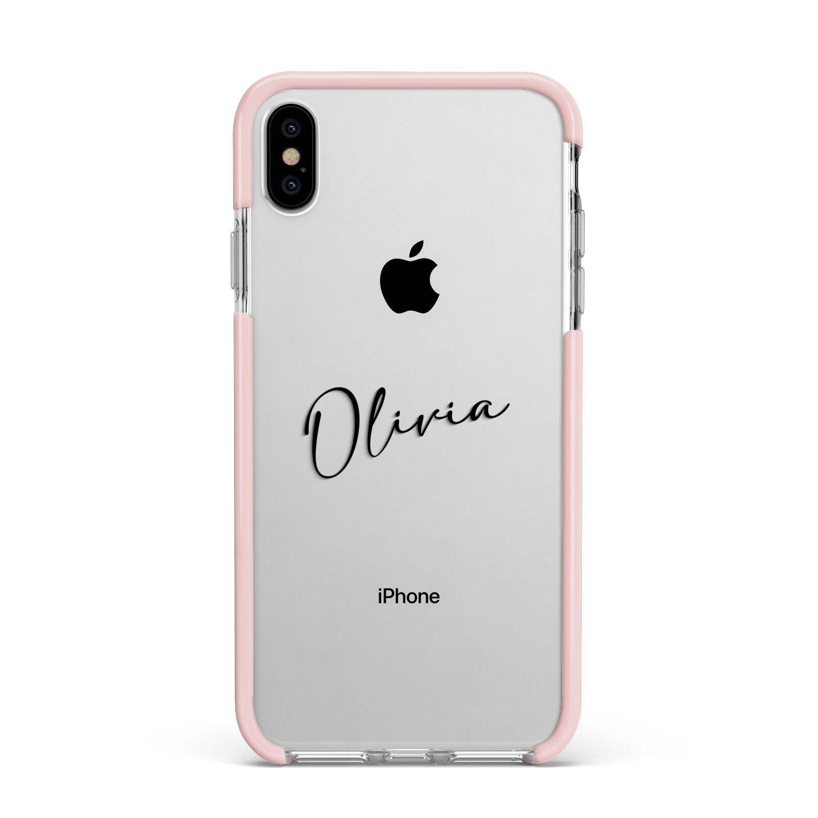 Custom Signature Apple iPhone Xs Max Impact Case Pink Edge on Silver Phone