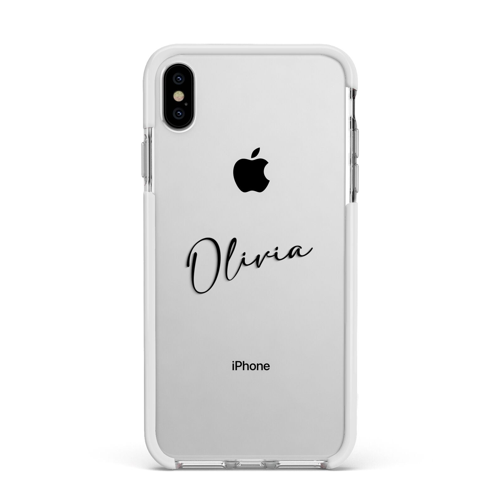 Custom Signature Apple iPhone Xs Max Impact Case White Edge on Silver Phone