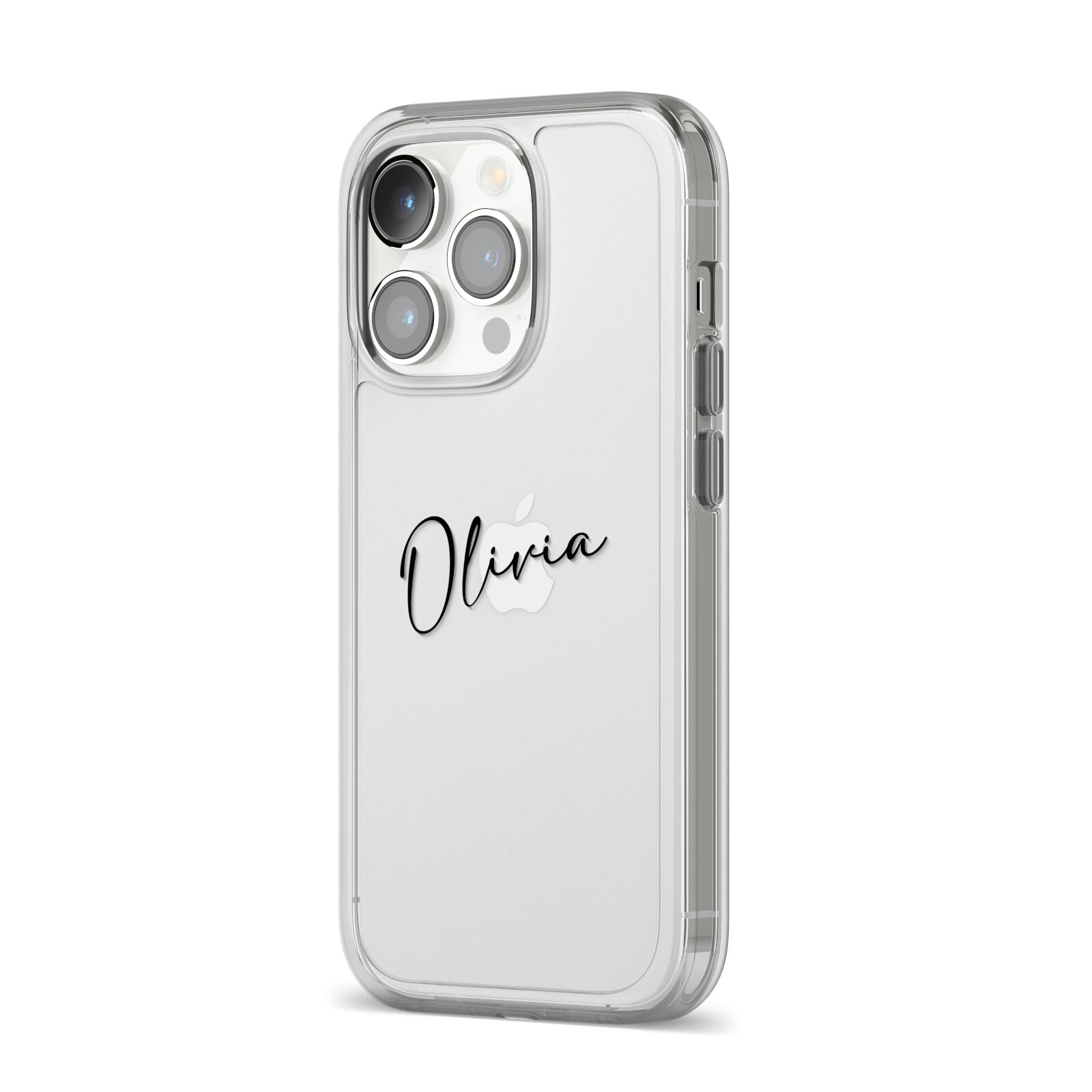 Custom Signature iPhone 14 Pro Clear Tough Case Silver Angled Image