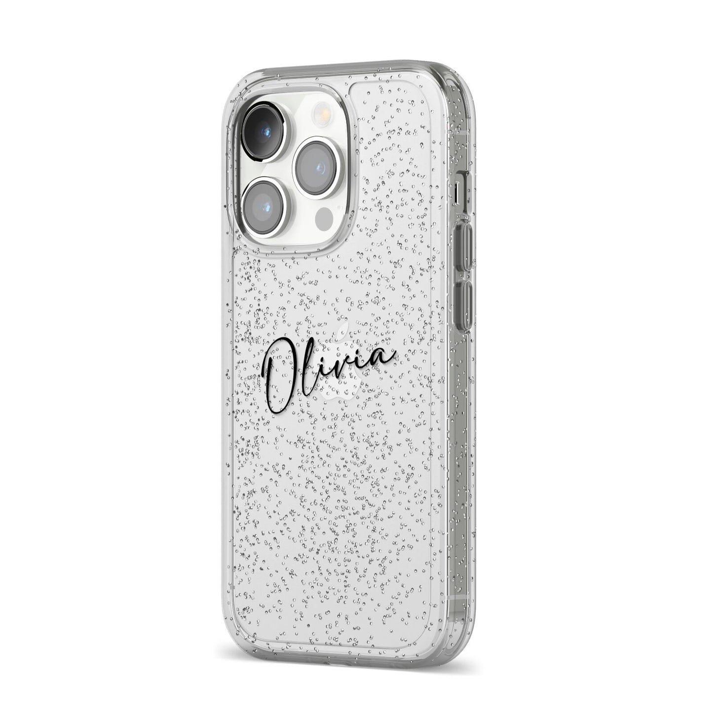 Custom Signature iPhone 14 Pro Glitter Tough Case Silver Angled Image