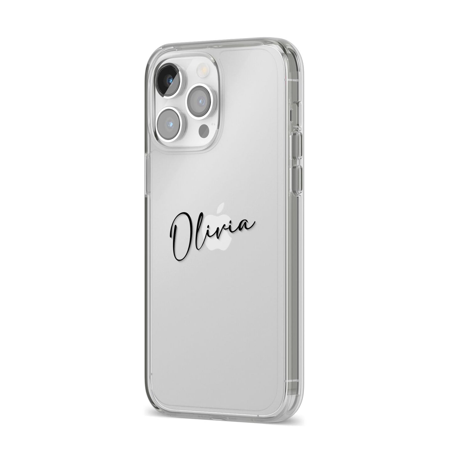 Custom Signature iPhone 14 Pro Max Clear Tough Case Silver Angled Image