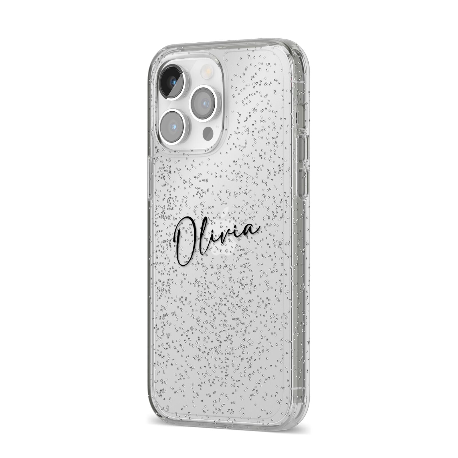 Custom Signature iPhone 14 Pro Max Glitter Tough Case Silver Angled Image