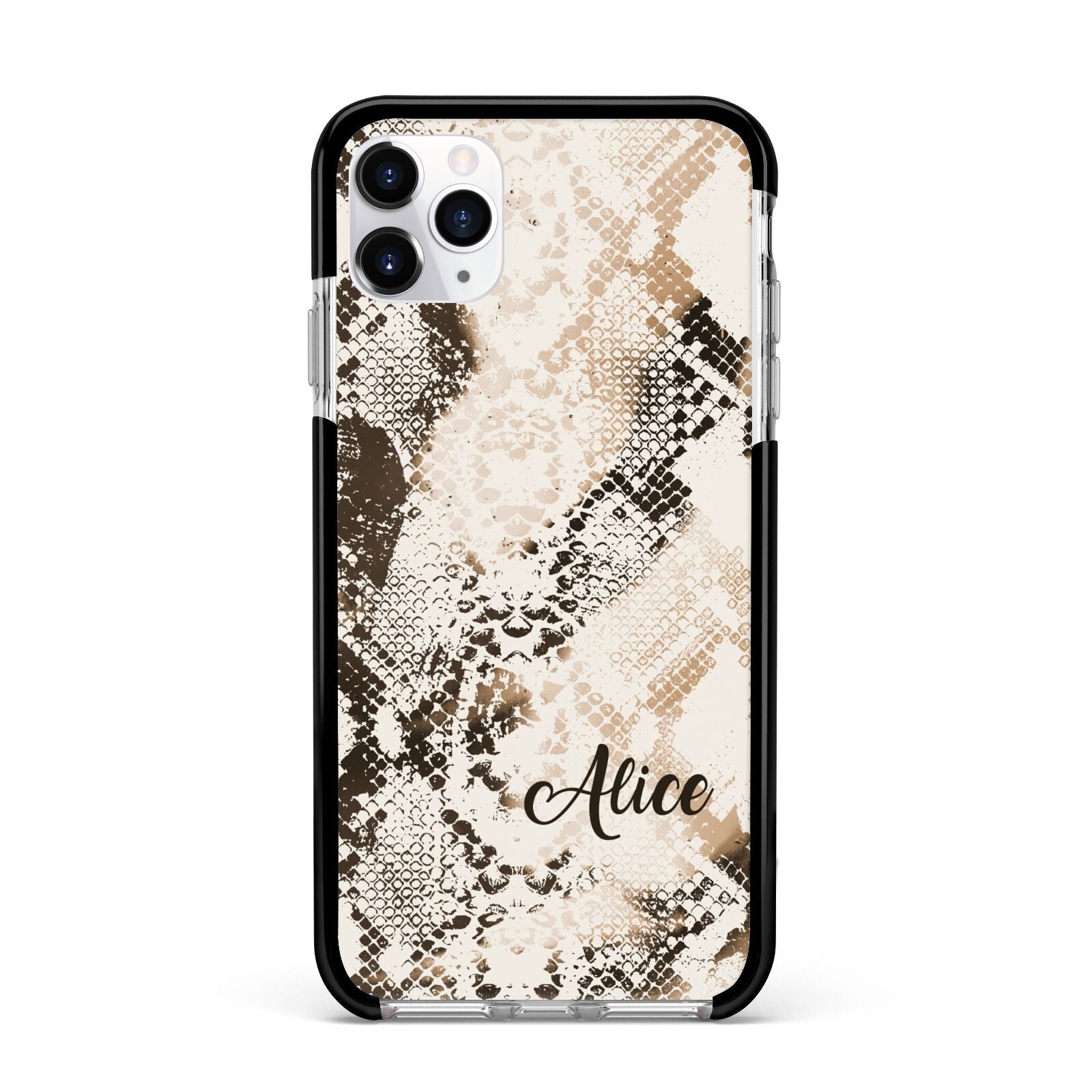 Custom Snakeskin Apple iPhone 11 Pro Max in Silver with Black Impact Case