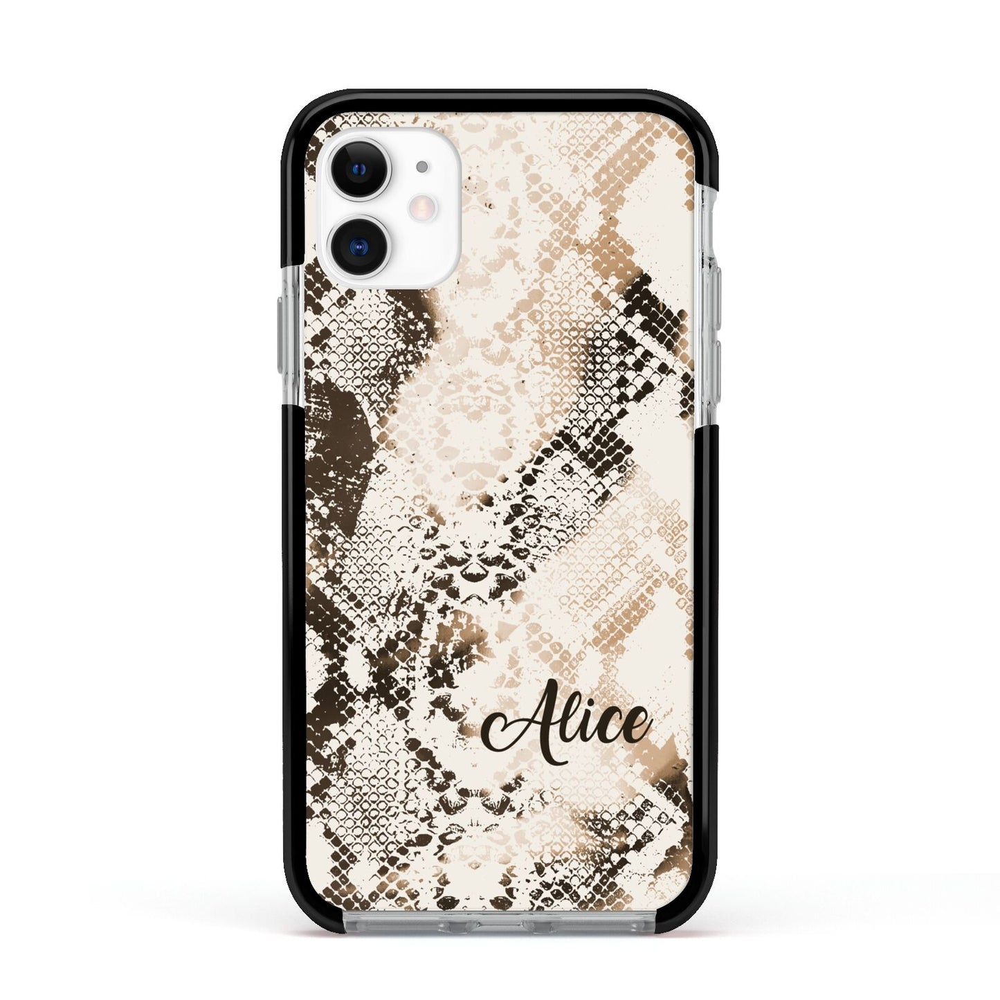 Custom Snakeskin Apple iPhone 11 in White with Black Impact Case