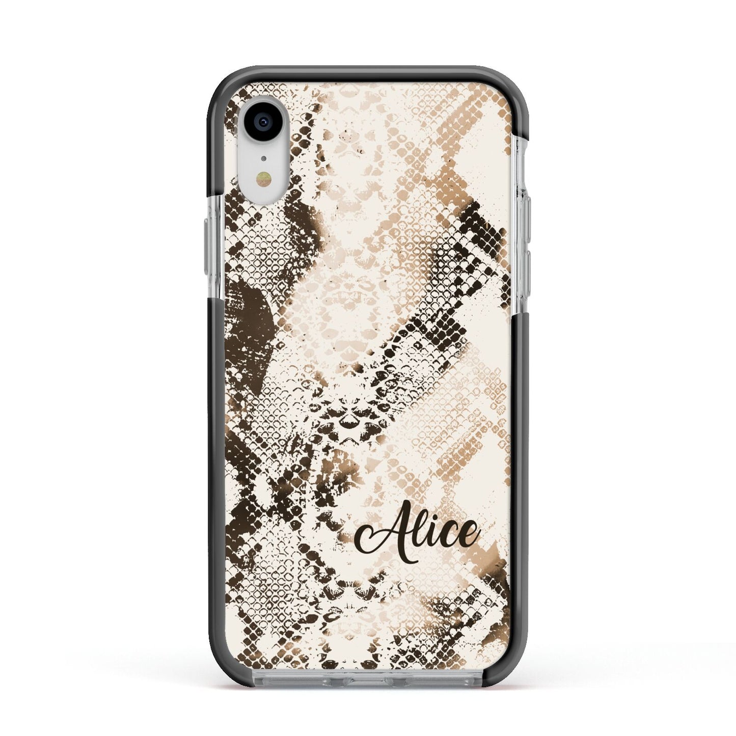 Custom Snakeskin Apple iPhone XR Impact Case Black Edge on Silver Phone