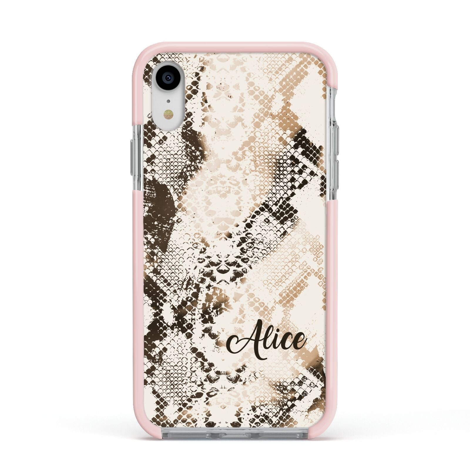 Custom Snakeskin Apple iPhone XR Impact Case Pink Edge on Silver Phone