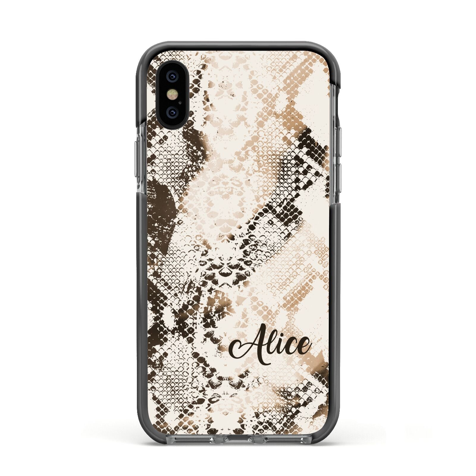 Custom Snakeskin Apple iPhone Xs Impact Case Black Edge on Black Phone