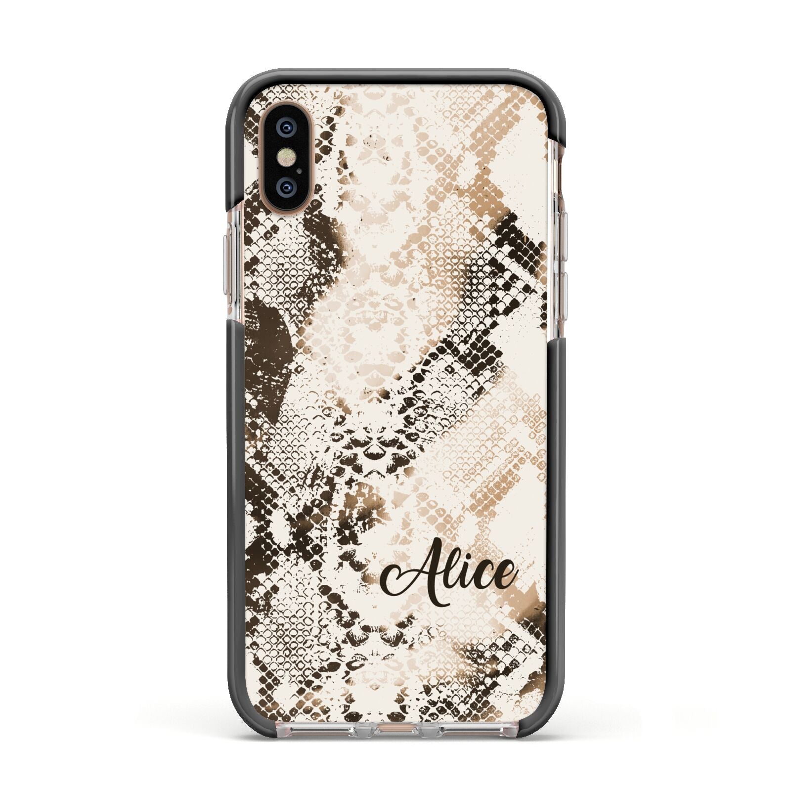 Custom Snakeskin Apple iPhone Xs Impact Case Black Edge on Gold Phone