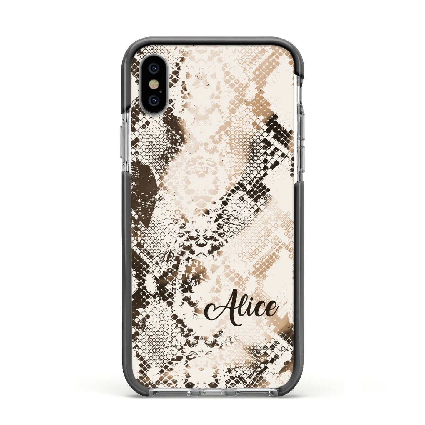 Custom Snakeskin Apple iPhone Xs Impact Case Black Edge on Silver Phone