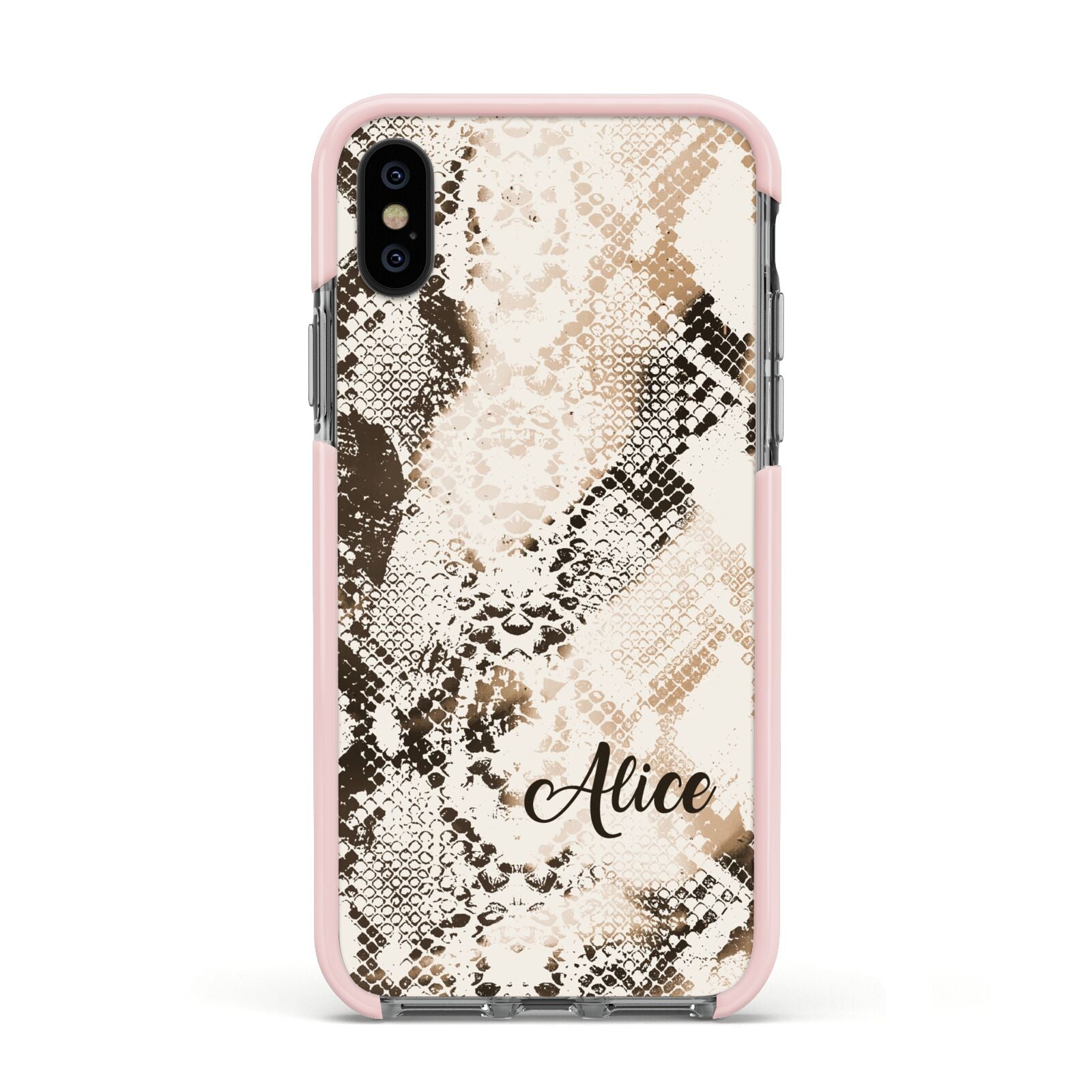 Custom Snakeskin Apple iPhone Xs Impact Case Pink Edge on Black Phone