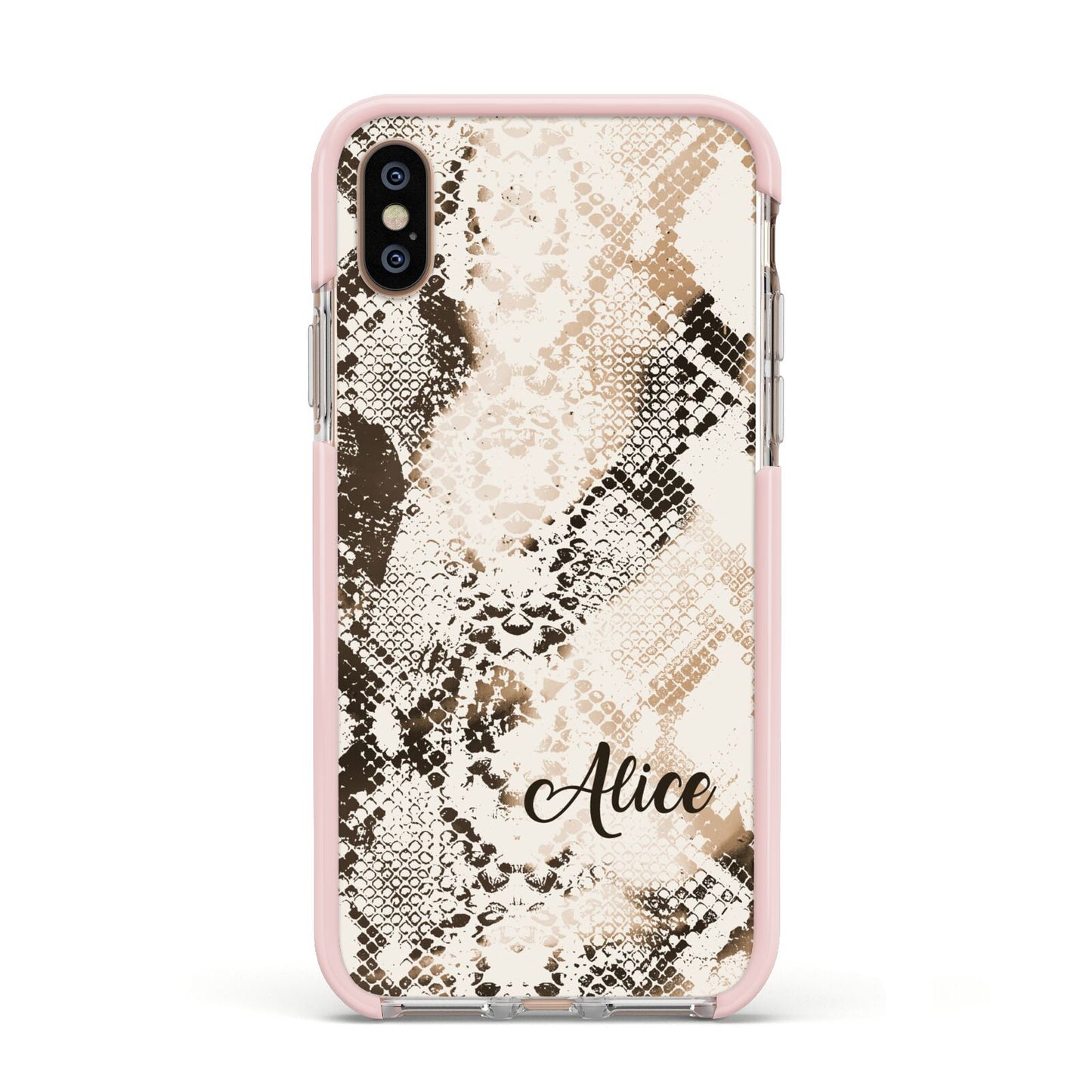 Custom Snakeskin Apple iPhone Xs Impact Case Pink Edge on Gold Phone