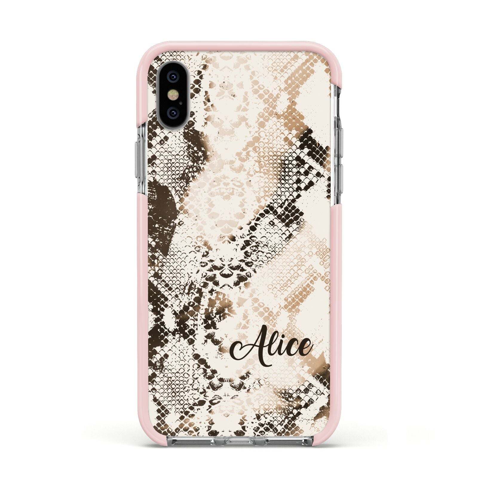 Custom Snakeskin Apple iPhone Xs Impact Case Pink Edge on Silver Phone