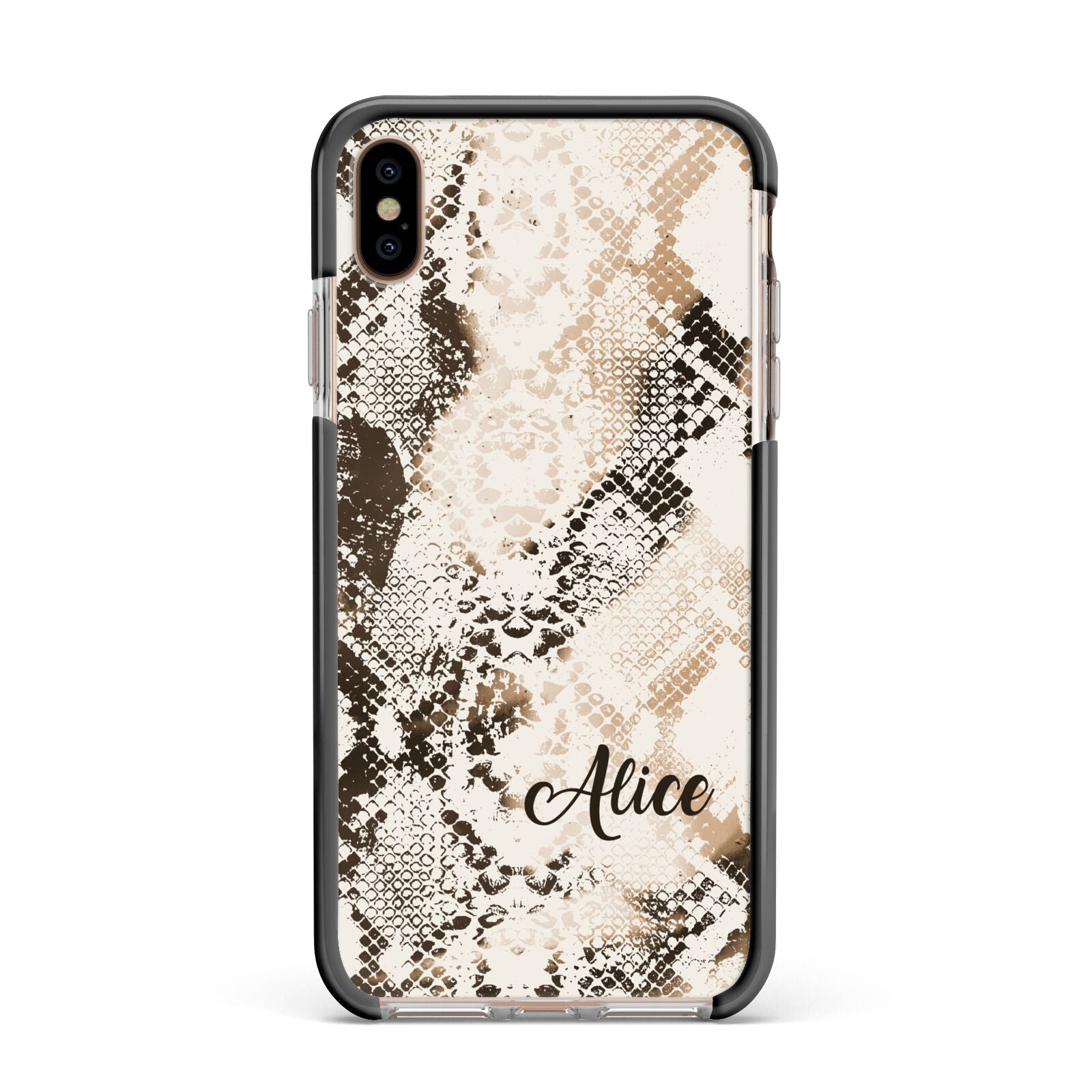 Custom Snakeskin Apple iPhone Xs Max Impact Case Black Edge on Gold Phone