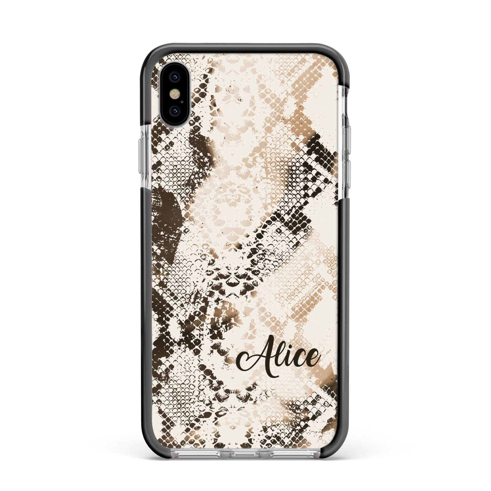 Custom Snakeskin Apple iPhone Xs Max Impact Case Black Edge on Silver Phone