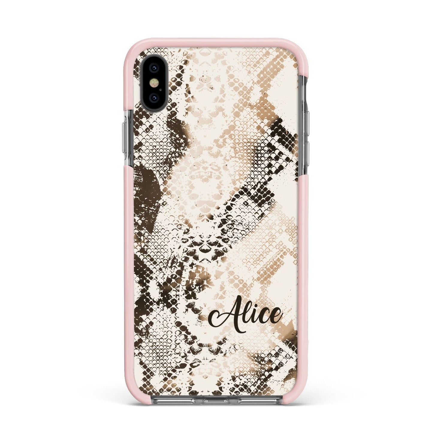 Custom Snakeskin Apple iPhone Xs Max Impact Case Pink Edge on Black Phone