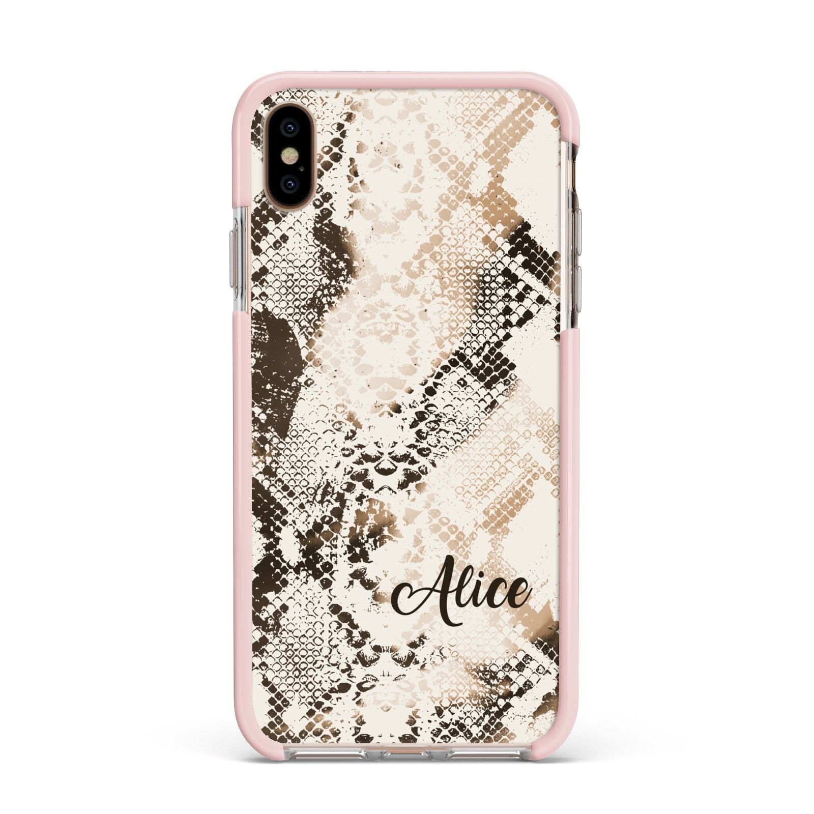 Custom Snakeskin Apple iPhone Xs Max Impact Case Pink Edge on Gold Phone