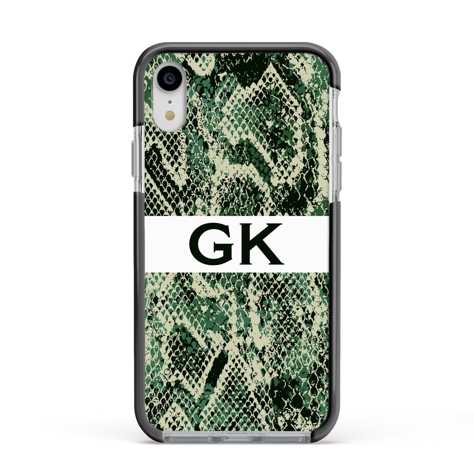 Custom Snakeskin Effect Apple iPhone XR Impact Case Black Edge on Silver Phone