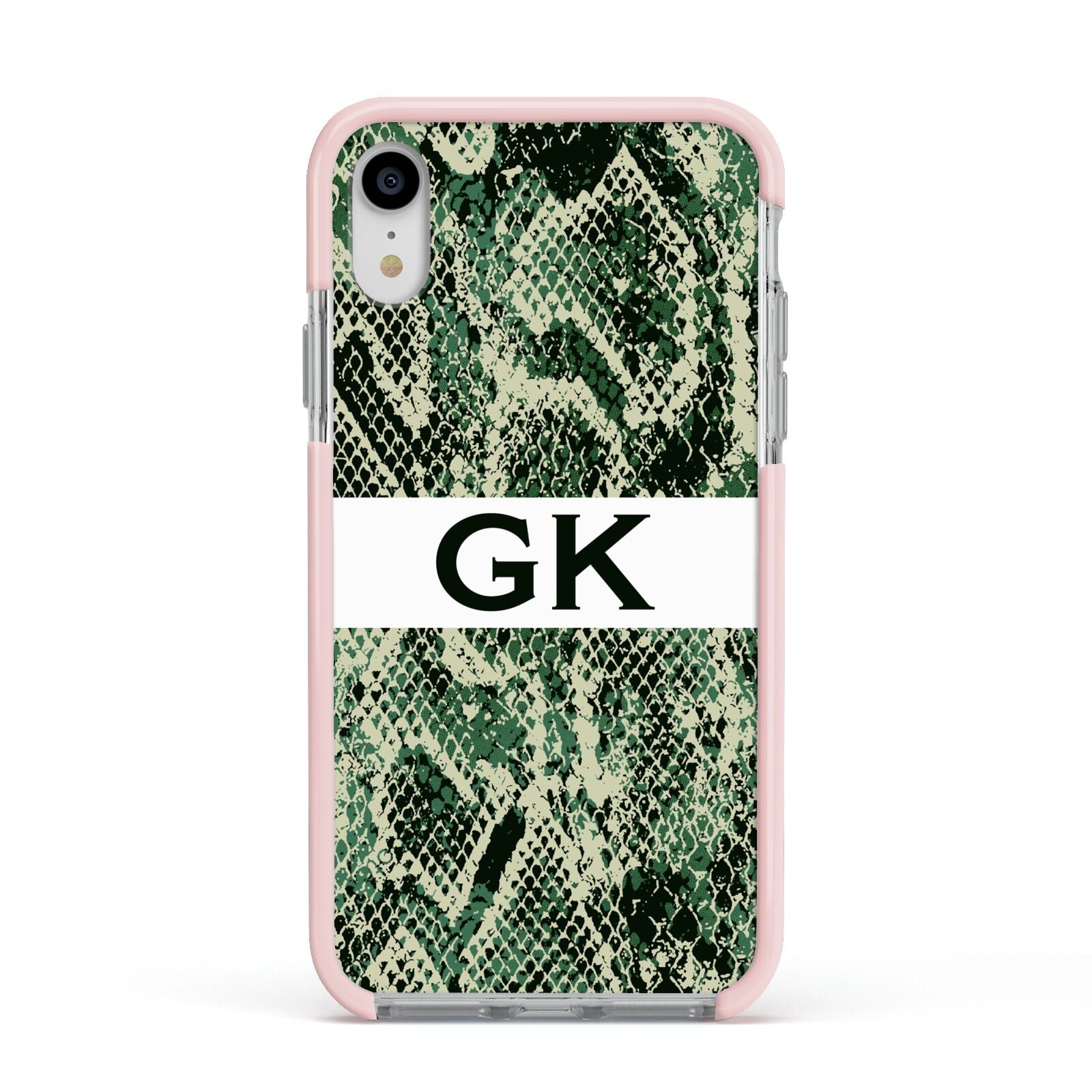 Custom Snakeskin Effect Apple iPhone XR Impact Case Pink Edge on Silver Phone