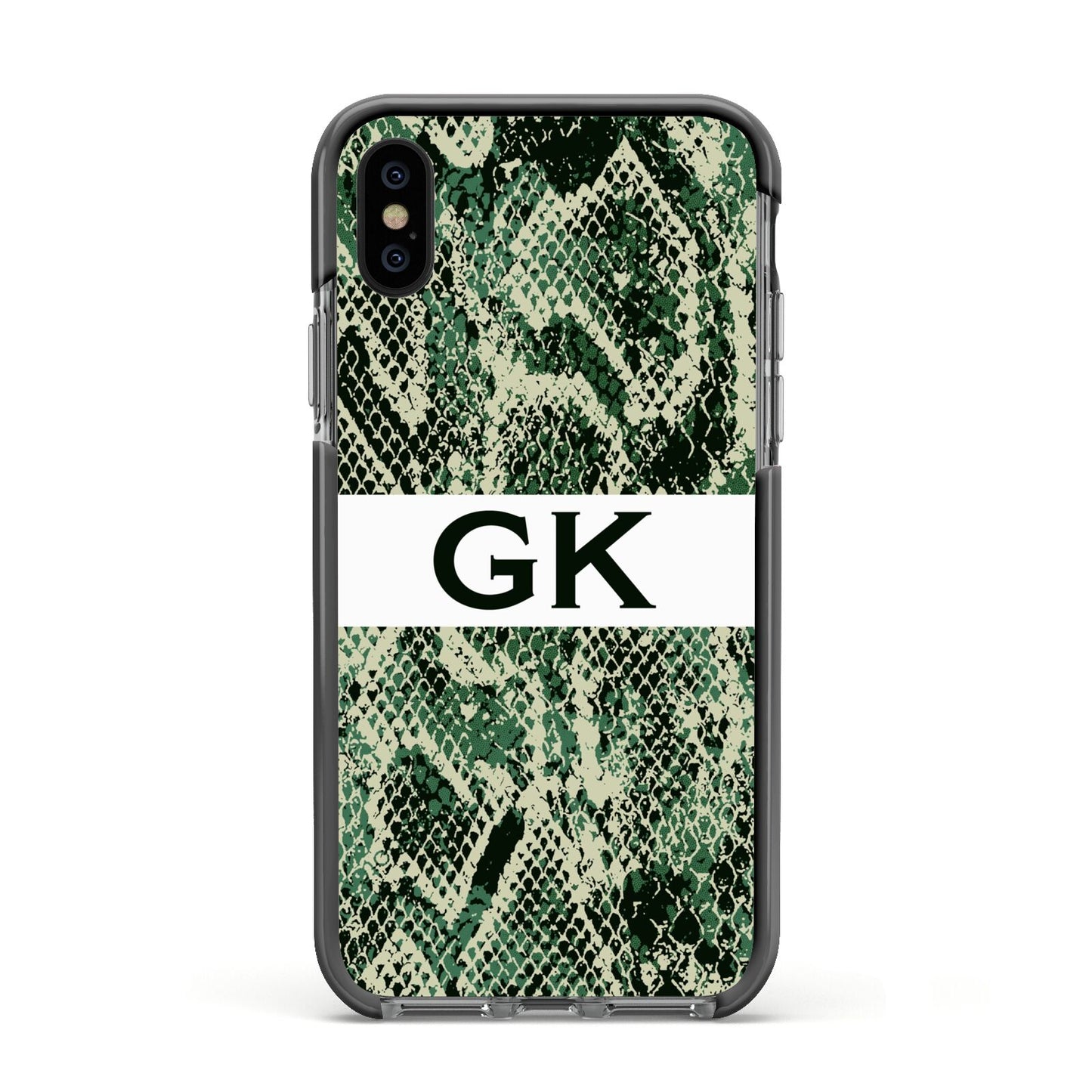 Custom Snakeskin Effect Apple iPhone Xs Impact Case Black Edge on Black Phone