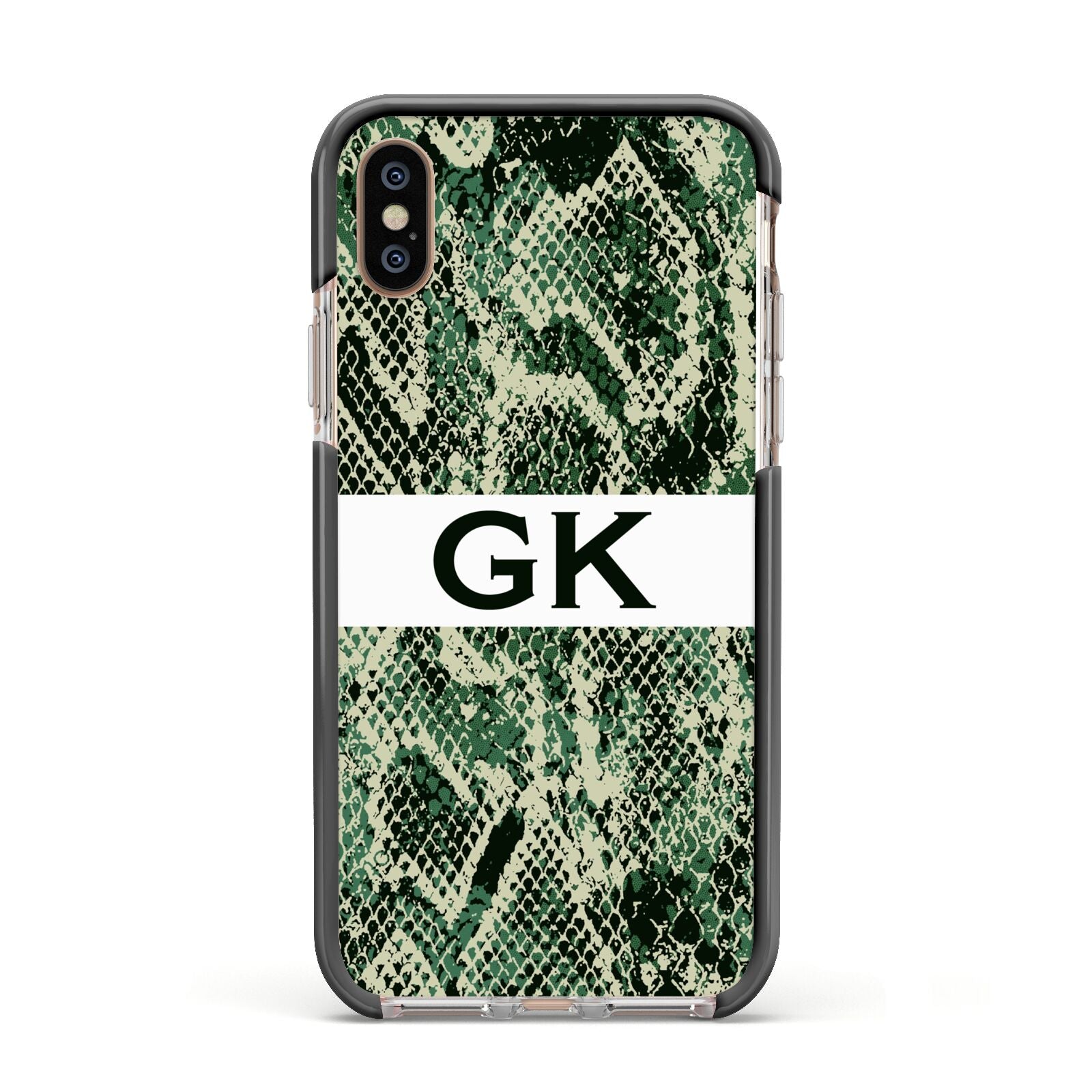 Custom Snakeskin Effect Apple iPhone Xs Impact Case Black Edge on Gold Phone