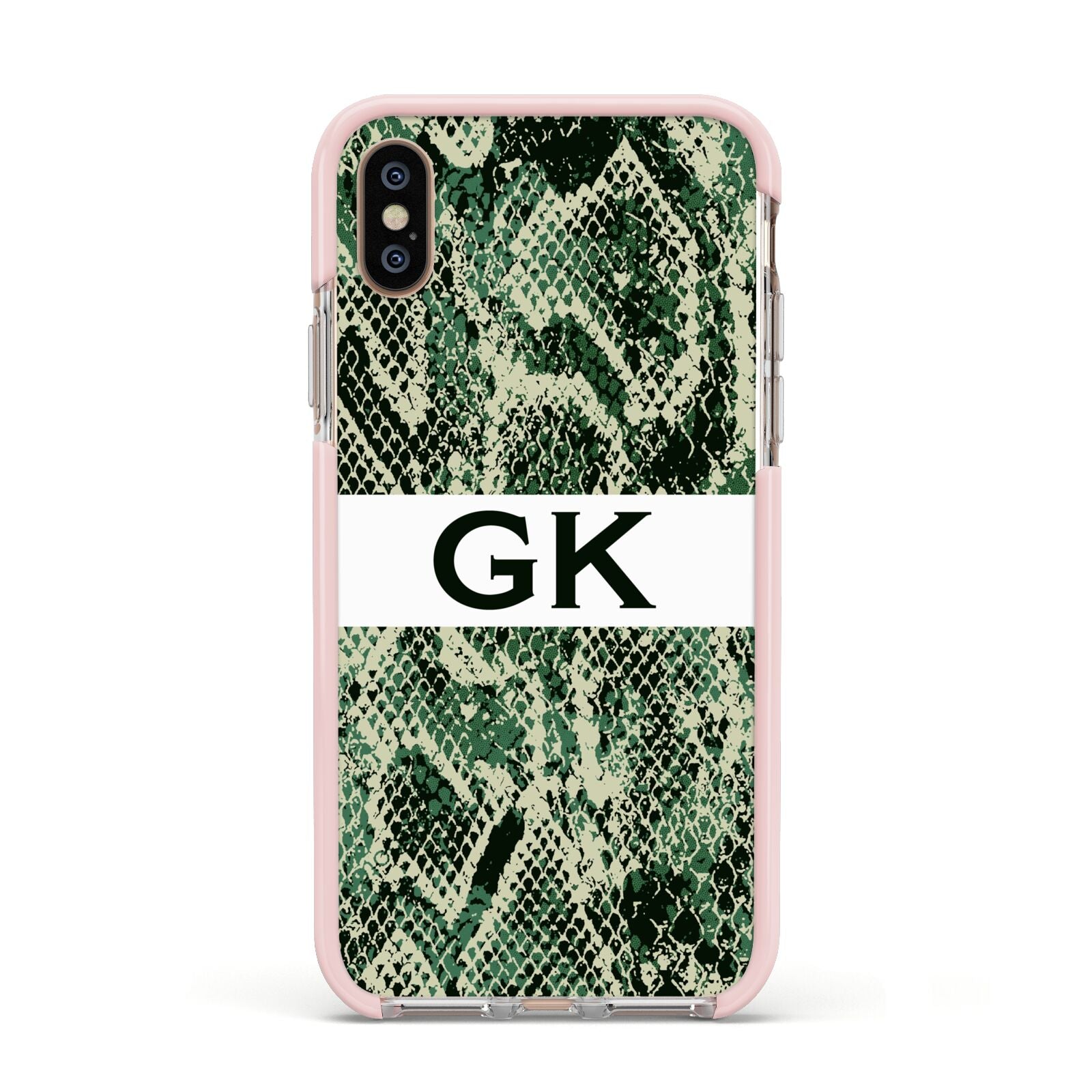 Custom Snakeskin Effect Apple iPhone Xs Impact Case Pink Edge on Gold Phone