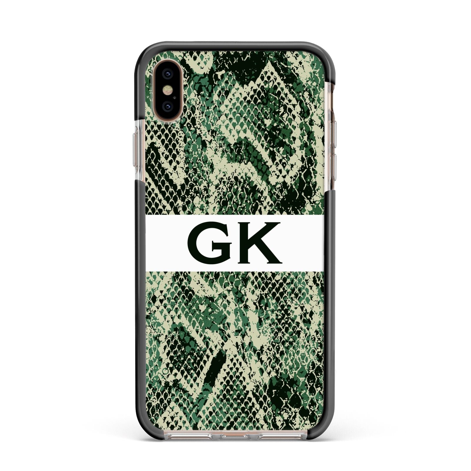 Custom Snakeskin Effect Apple iPhone Xs Max Impact Case Black Edge on Gold Phone