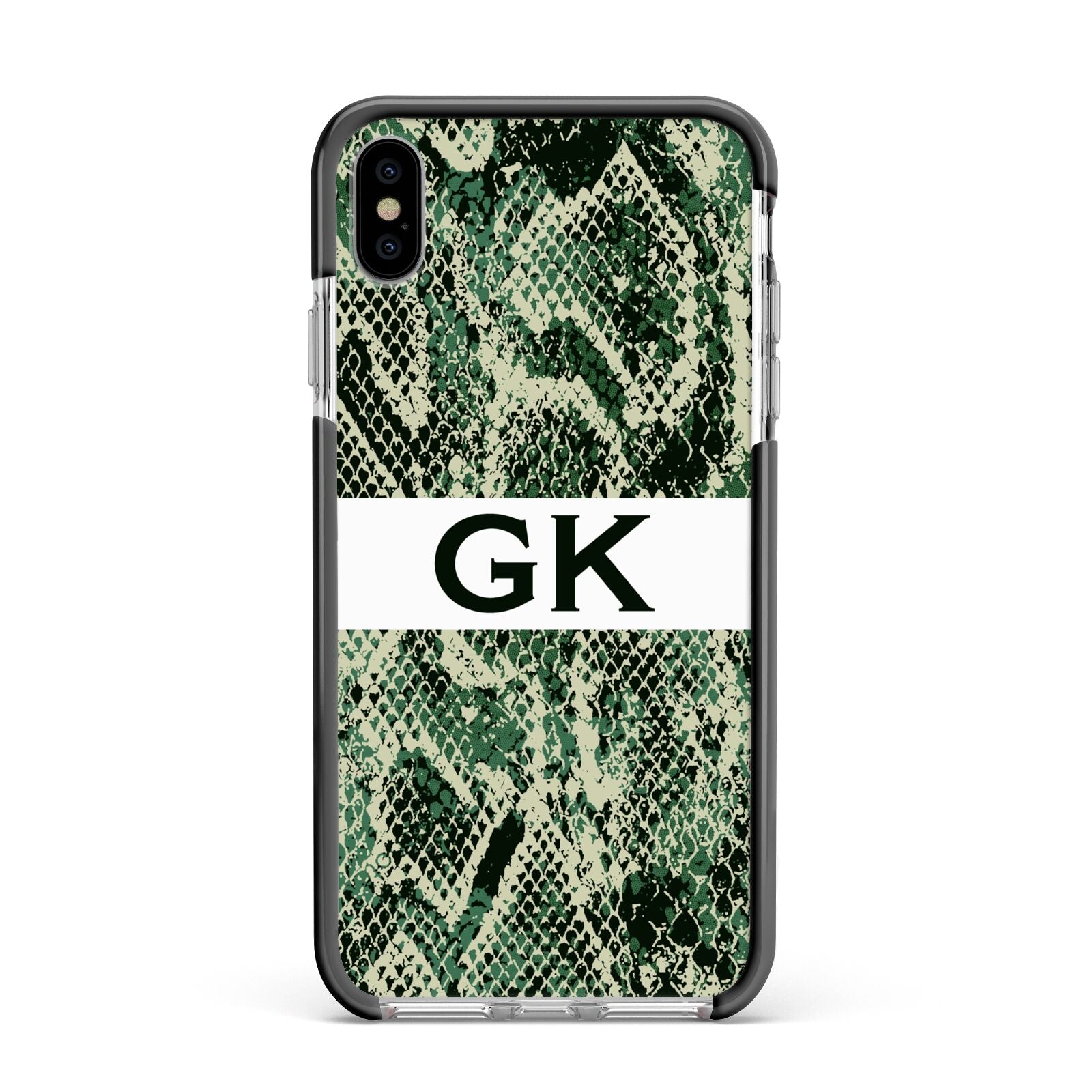 Custom Snakeskin Effect Apple iPhone Xs Max Impact Case Black Edge on Silver Phone